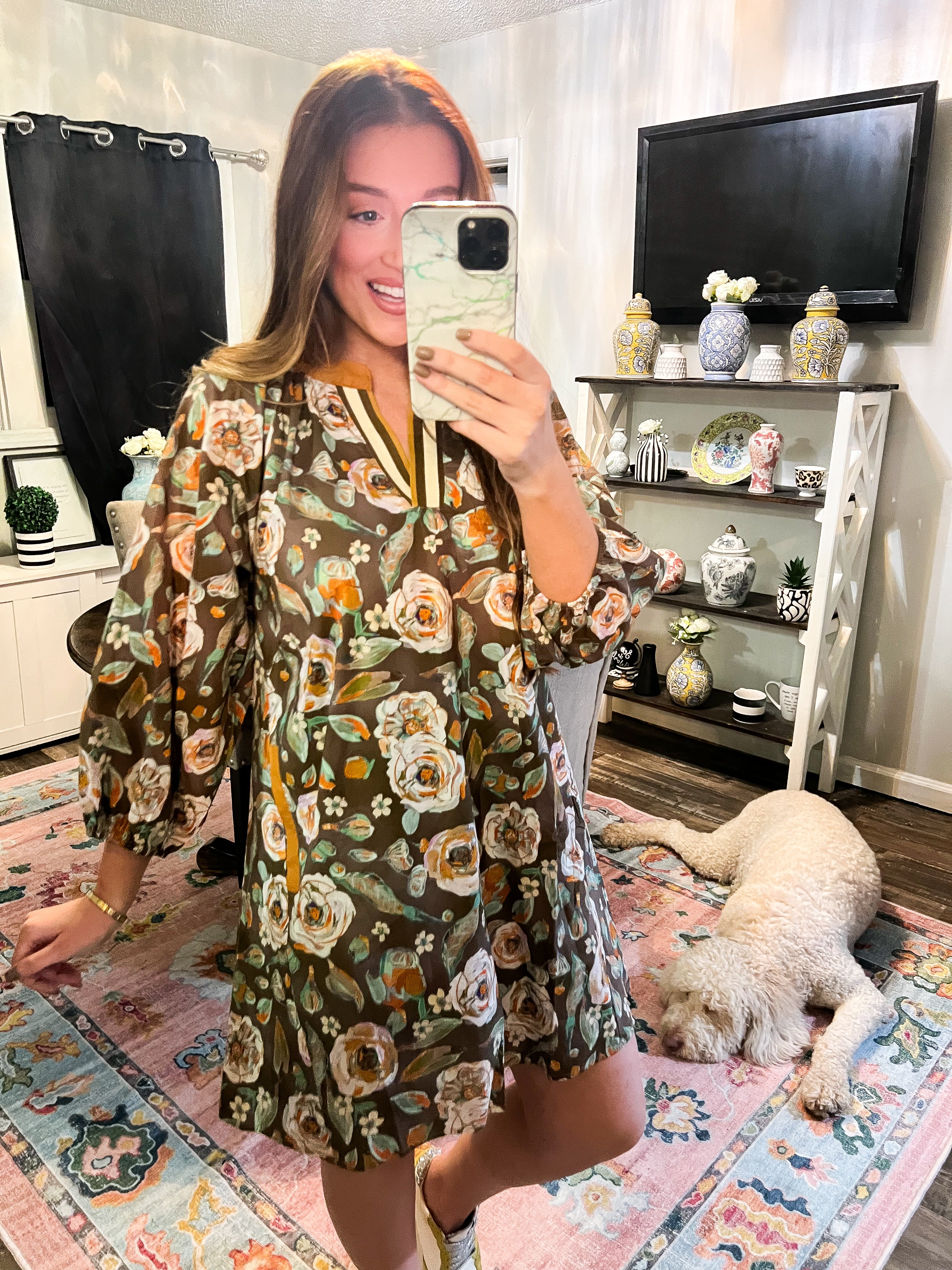 Lauren Olive Floral Dress