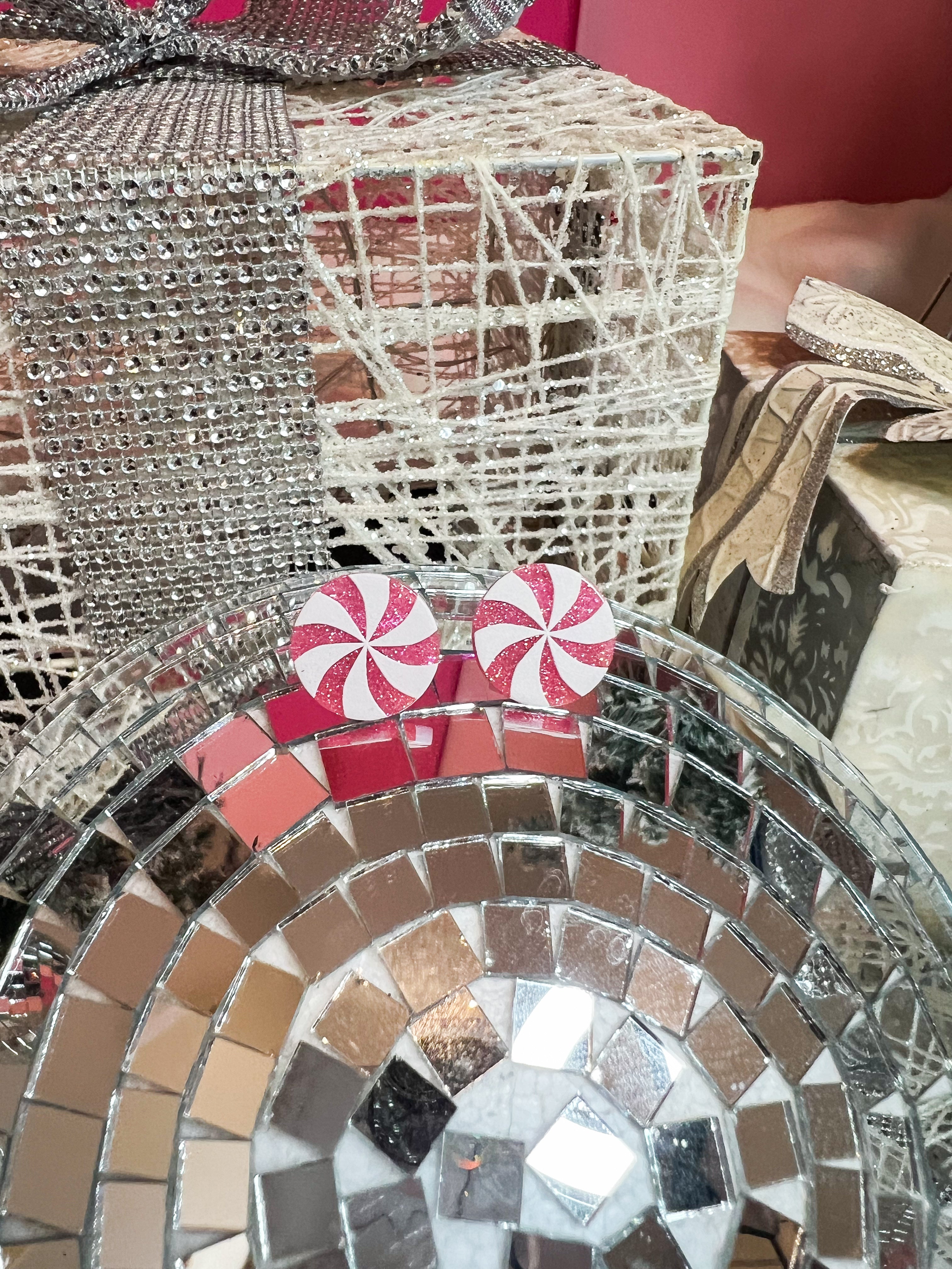 Pink Candy Cane Acrylic Stud