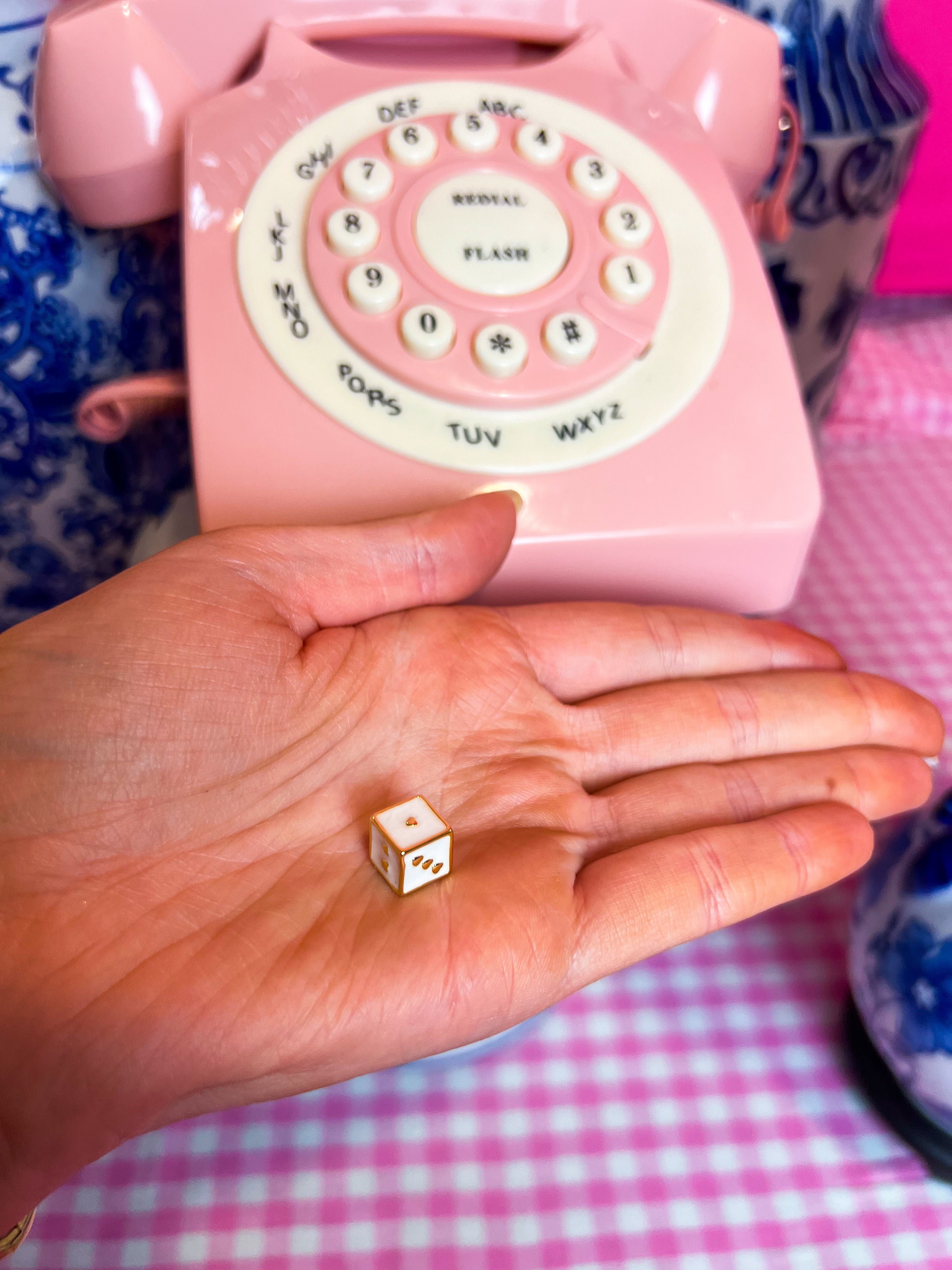 3D White Enamel Dice Charm