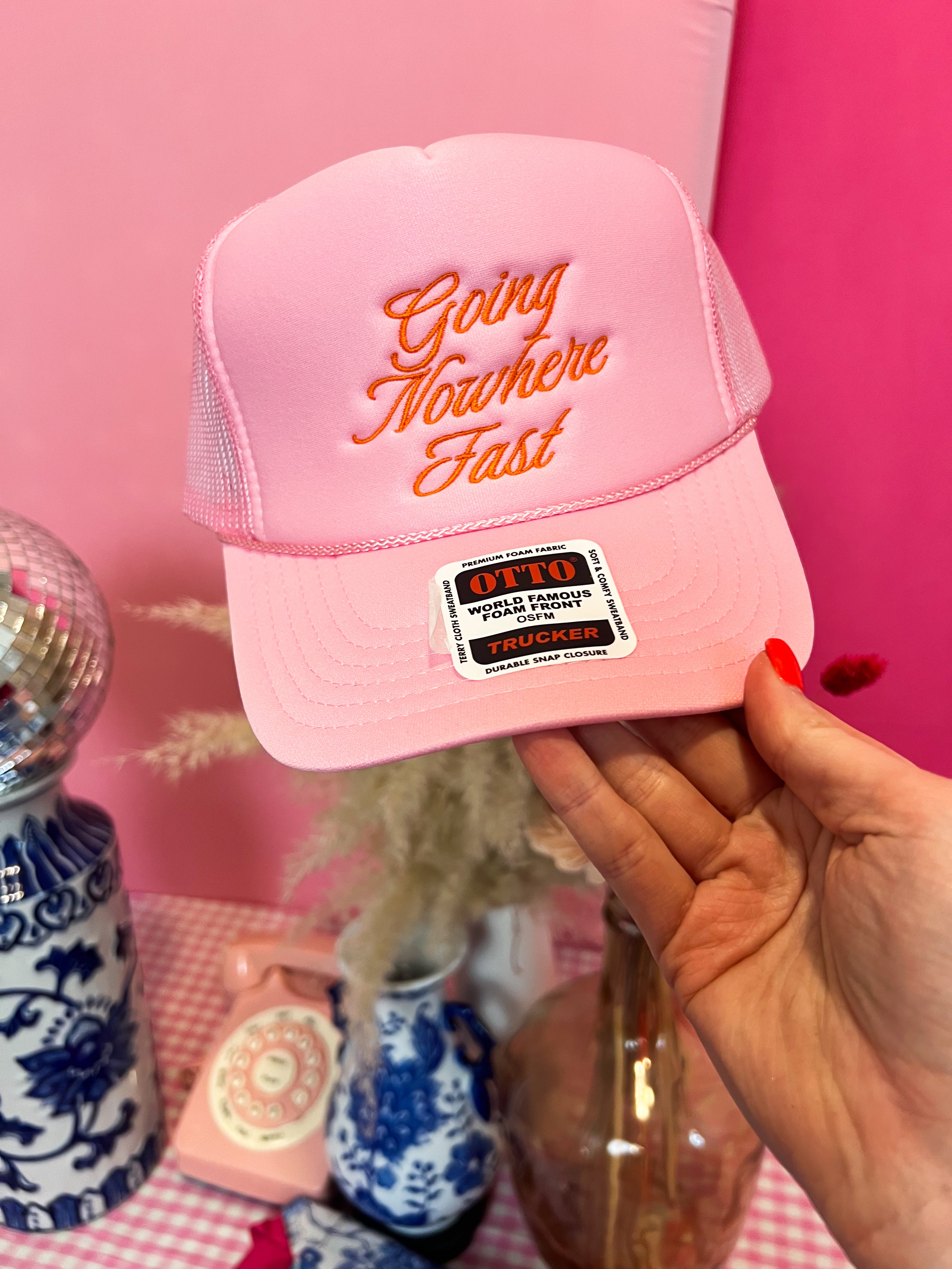Going Nowhere Fast Pink Trucker