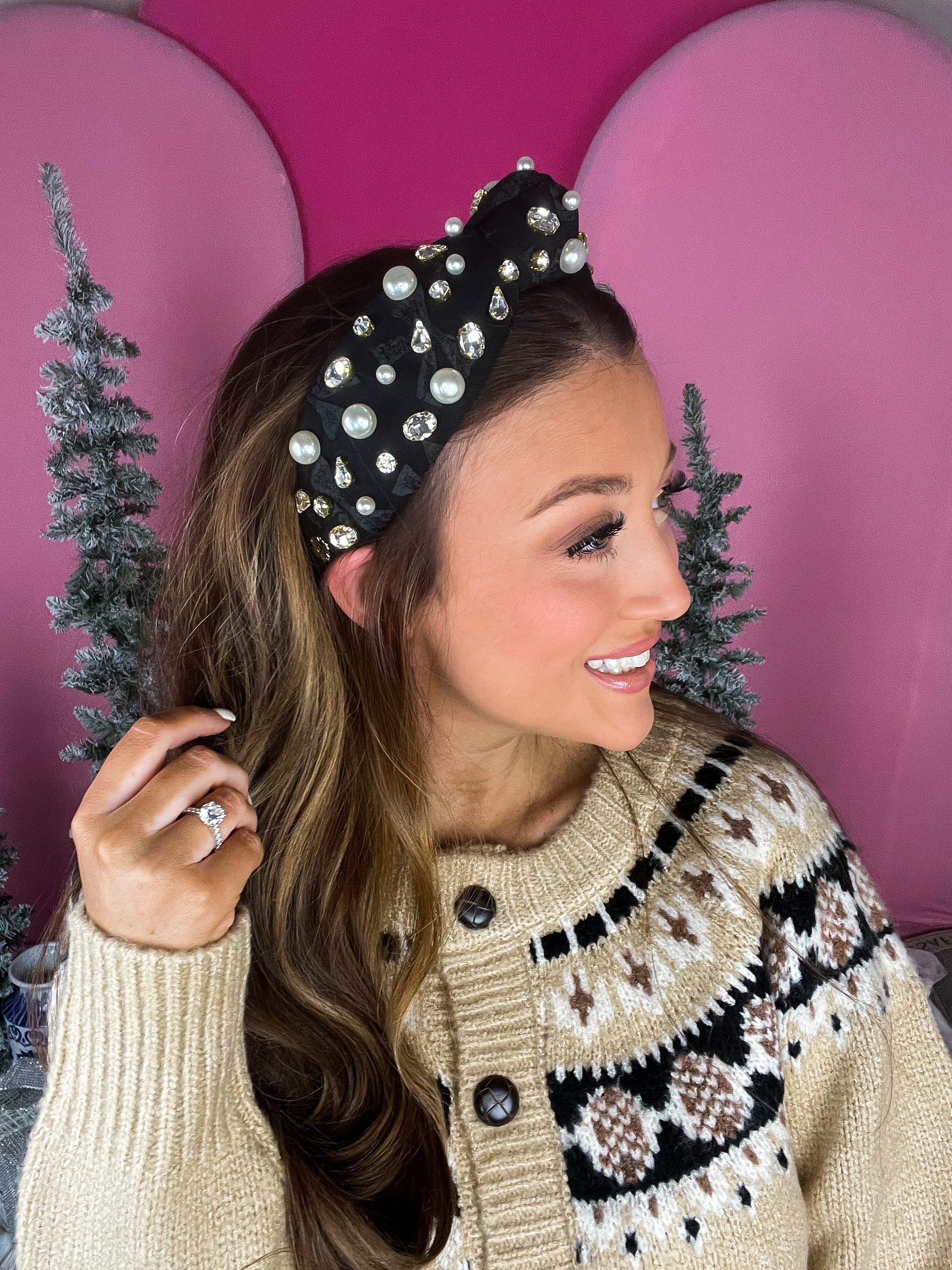 Black Jacquard Holiday Floral Heaband