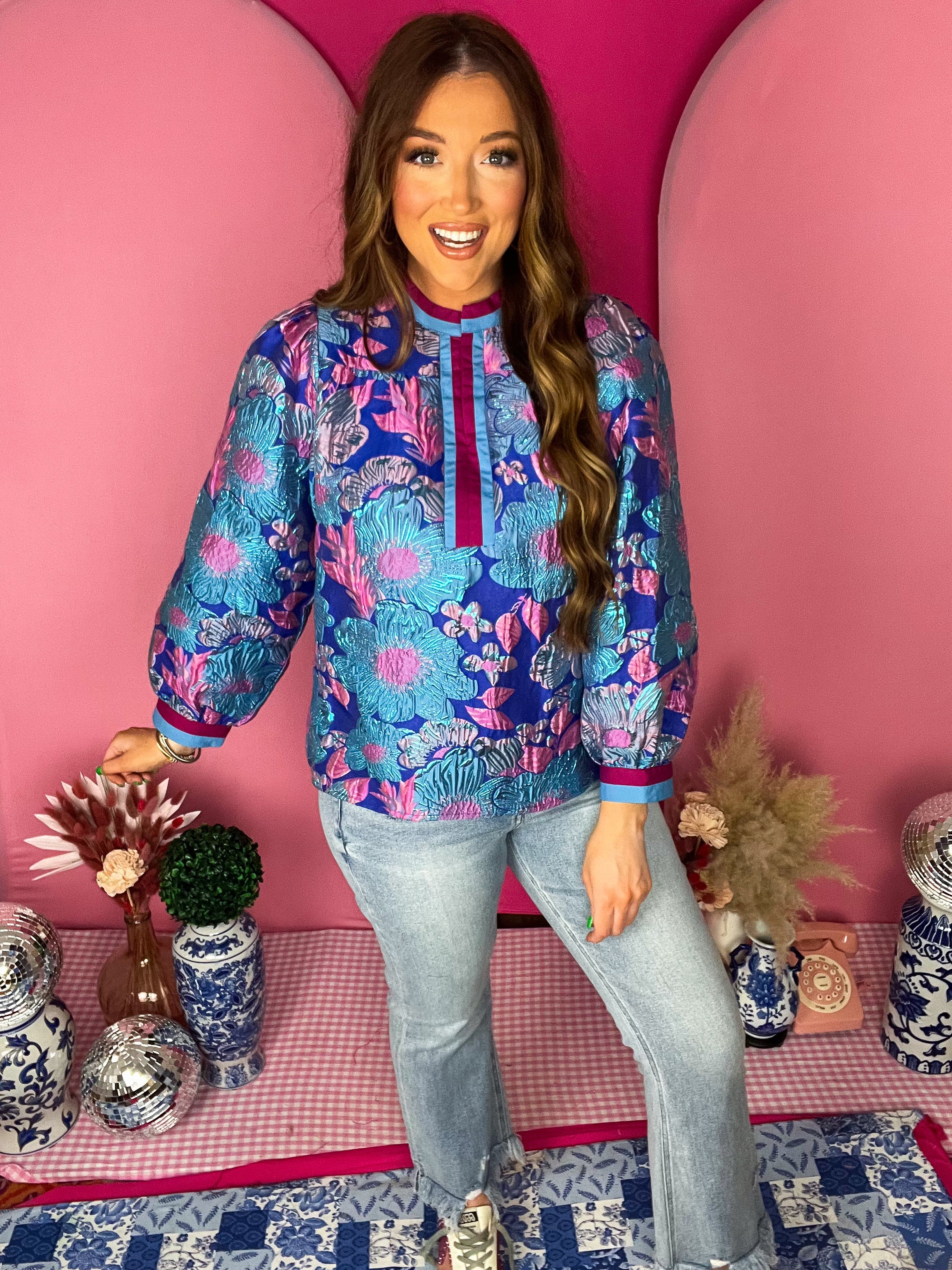 Chole Royal Jacquard Top