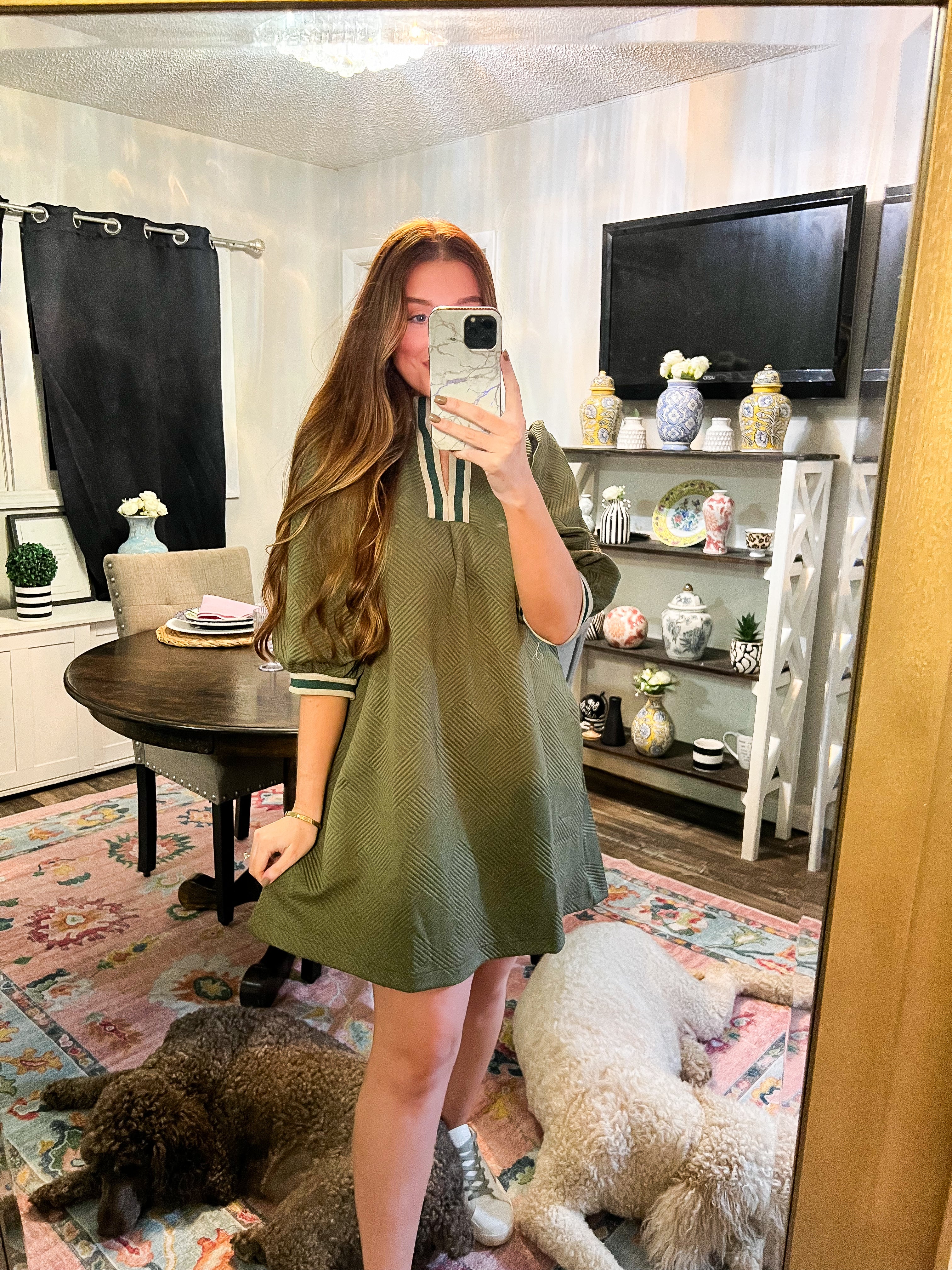 Olive Sporty Jacquard Dress
