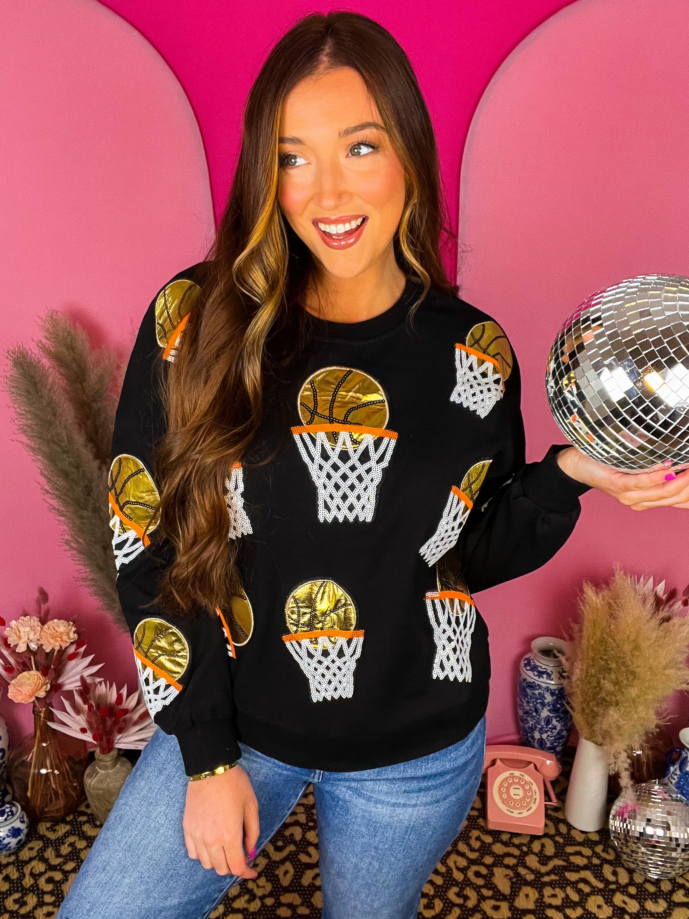 Black Sequin Basketball Pullover