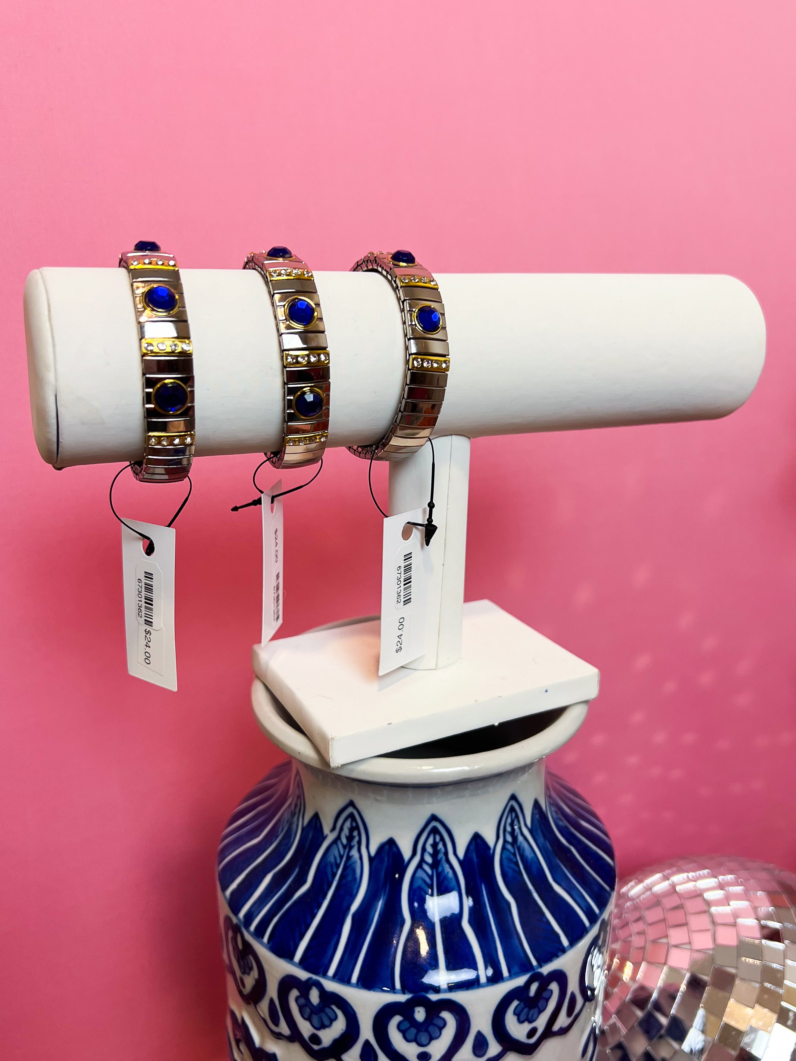 Silver Watch Band Bracelet with Gold + Royal