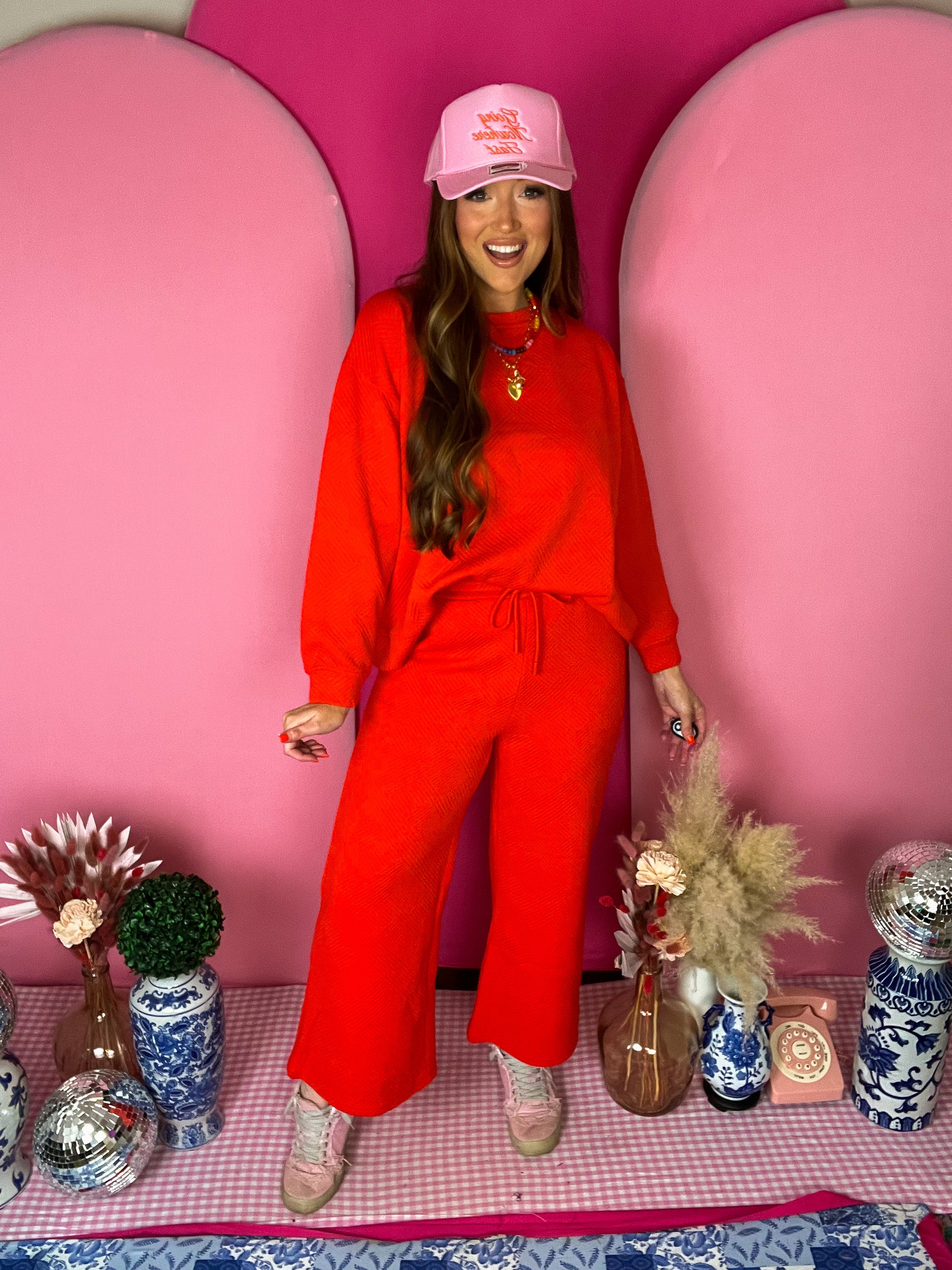 Orange Texture Wide Cropped Pants