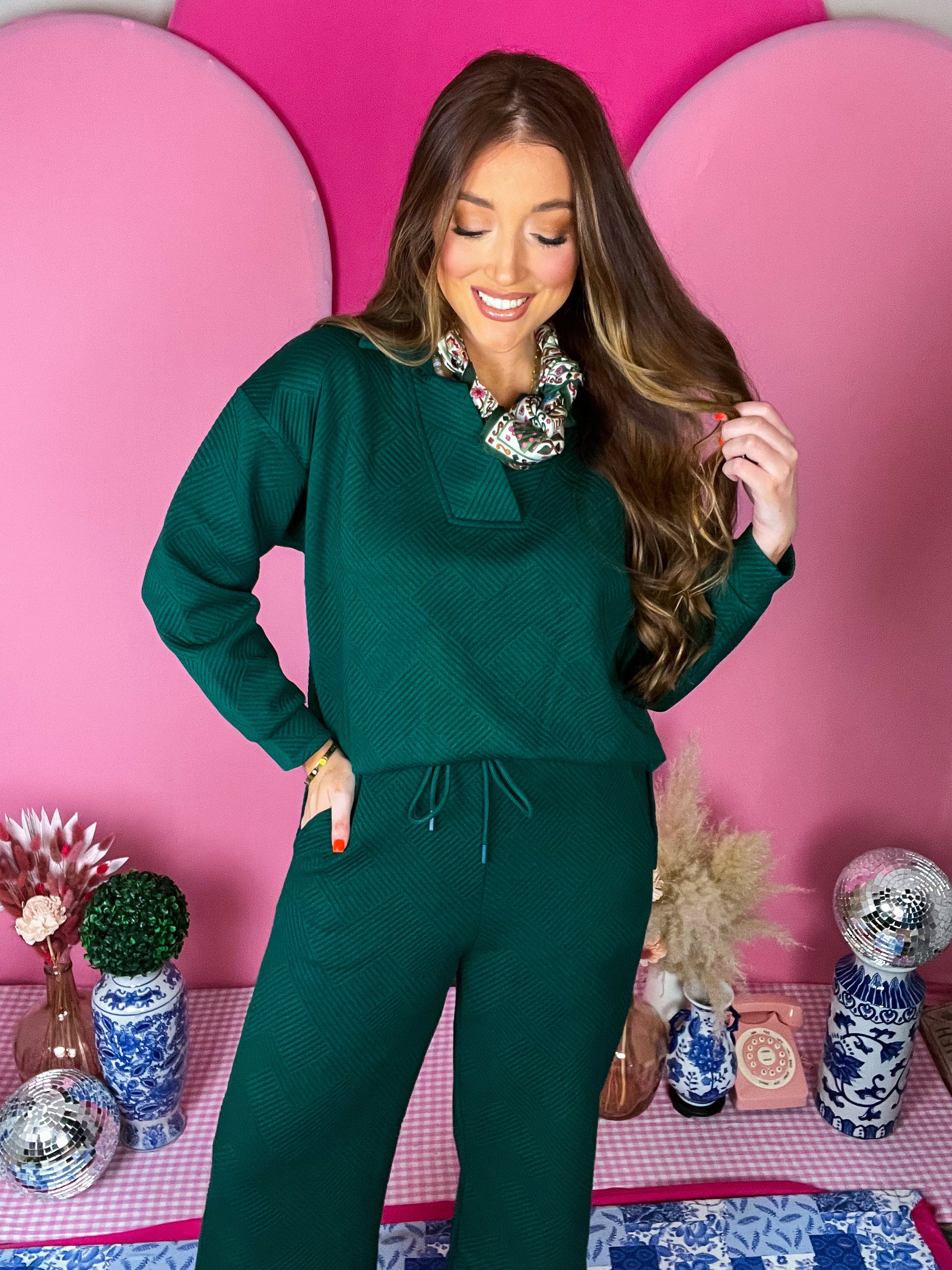 Forest  Collared Texture Top