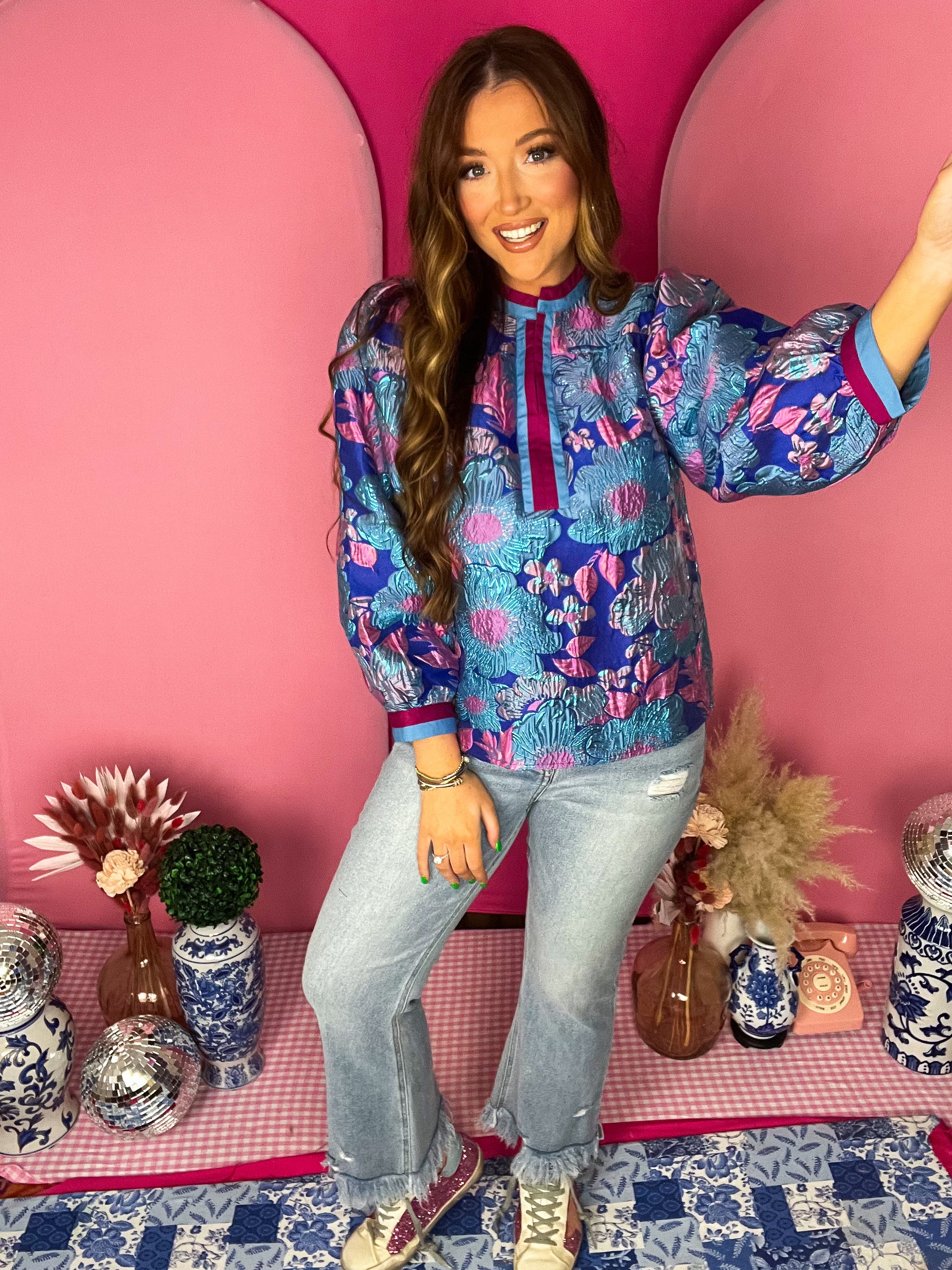 Chole Royal Jacquard Top