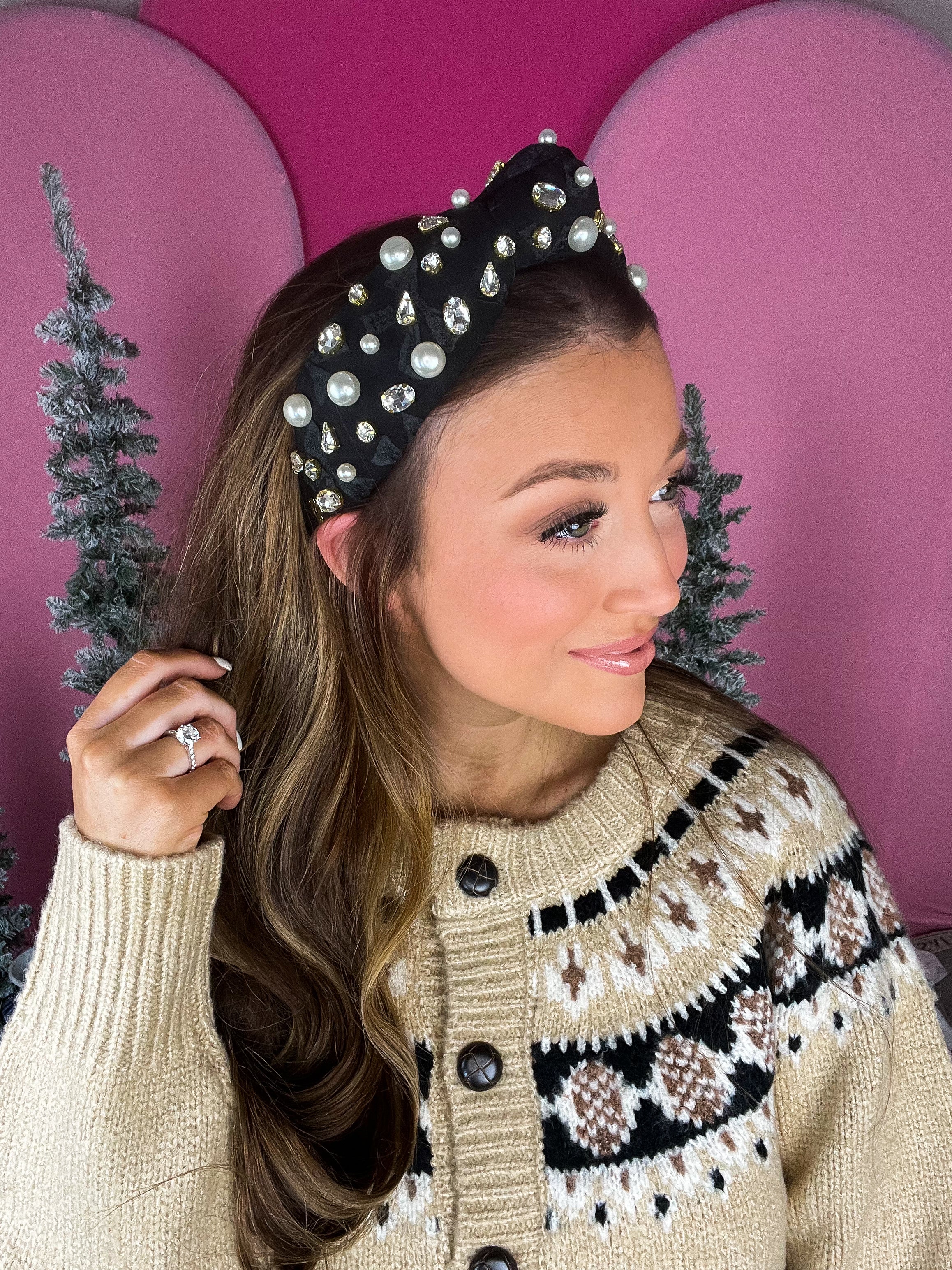 Black Jacquard Holiday Floral Heaband