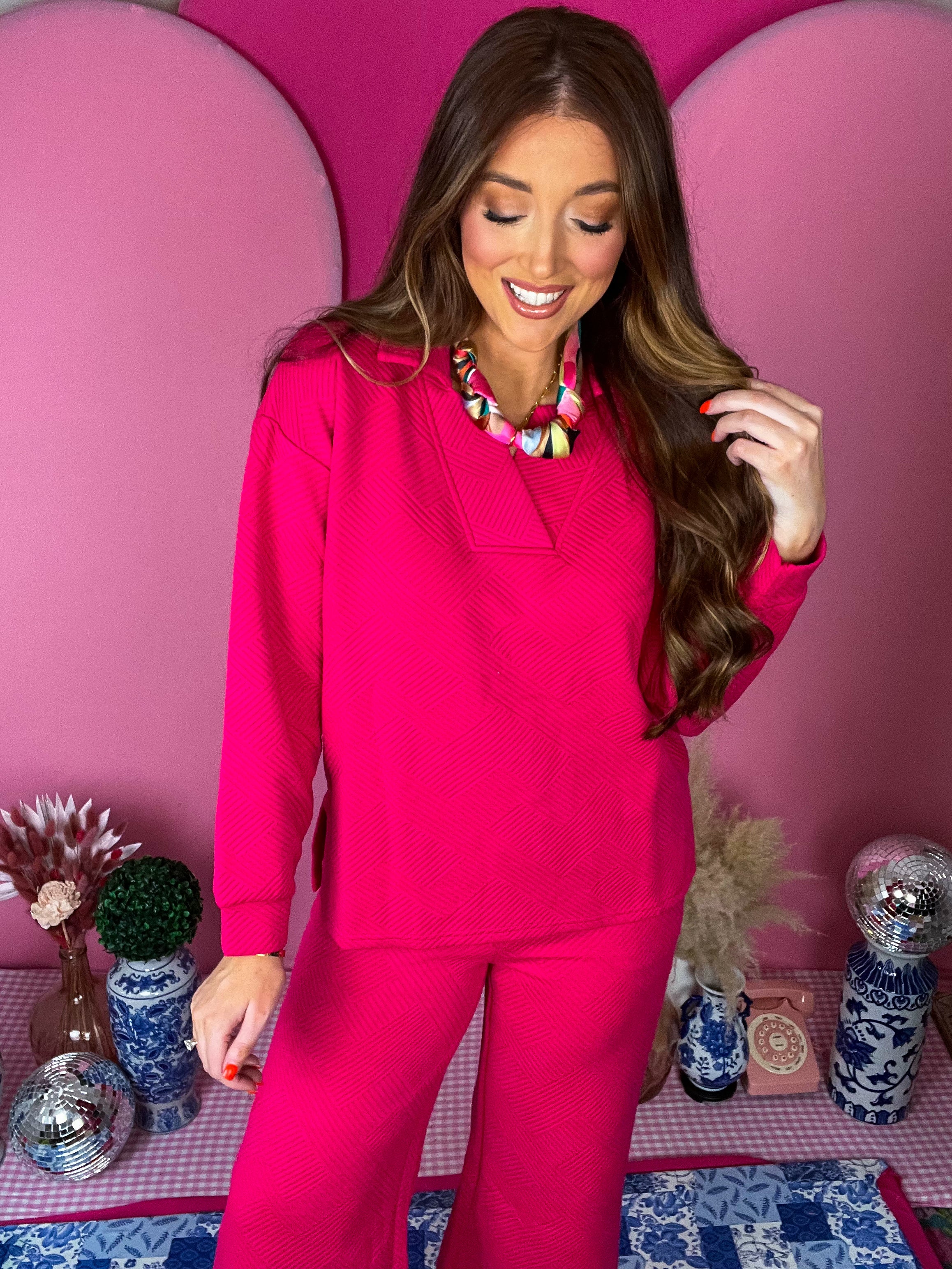 Barbie Pink Collared Texture Top