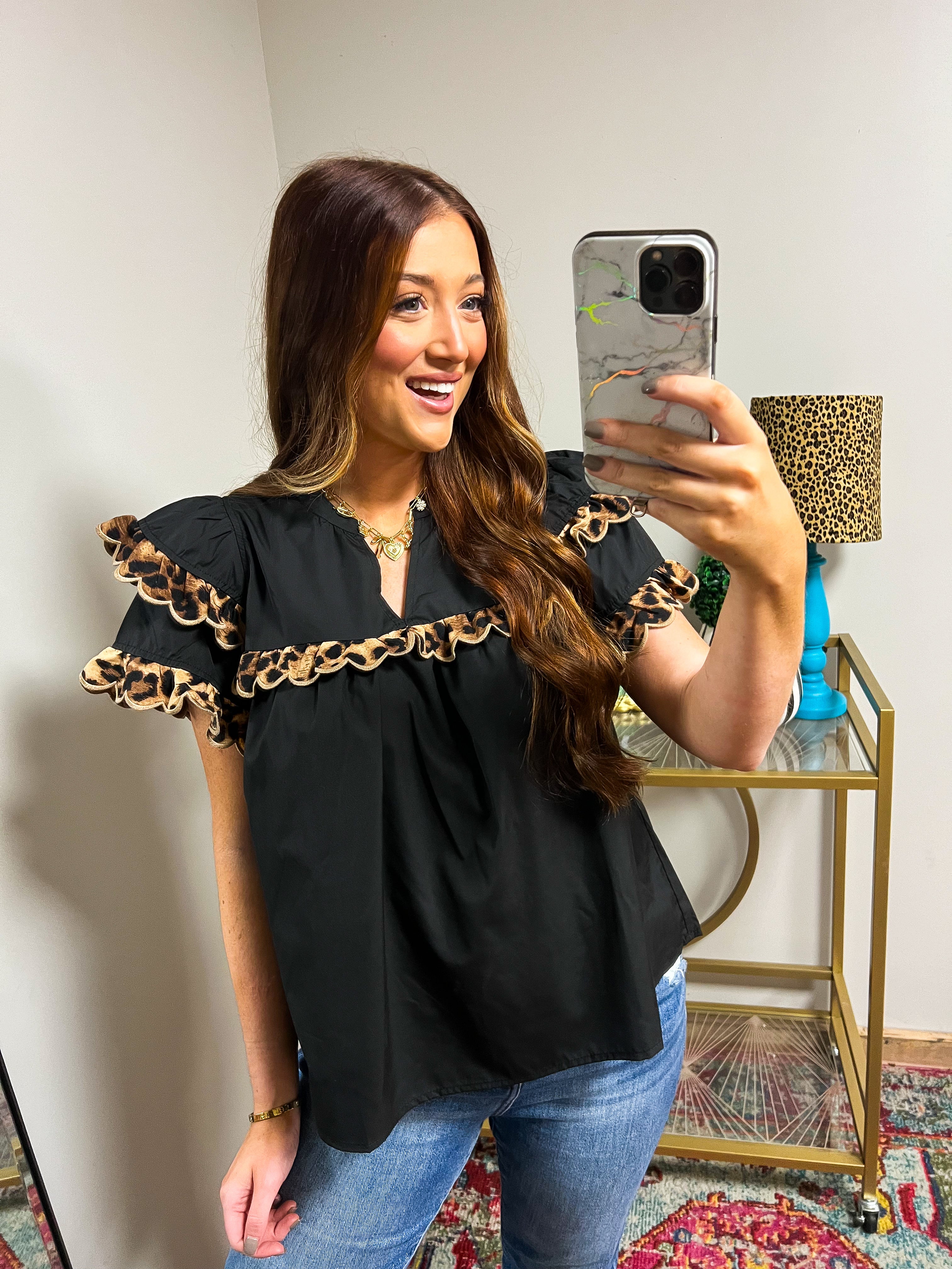 Black Cheetah Jacqueline Top