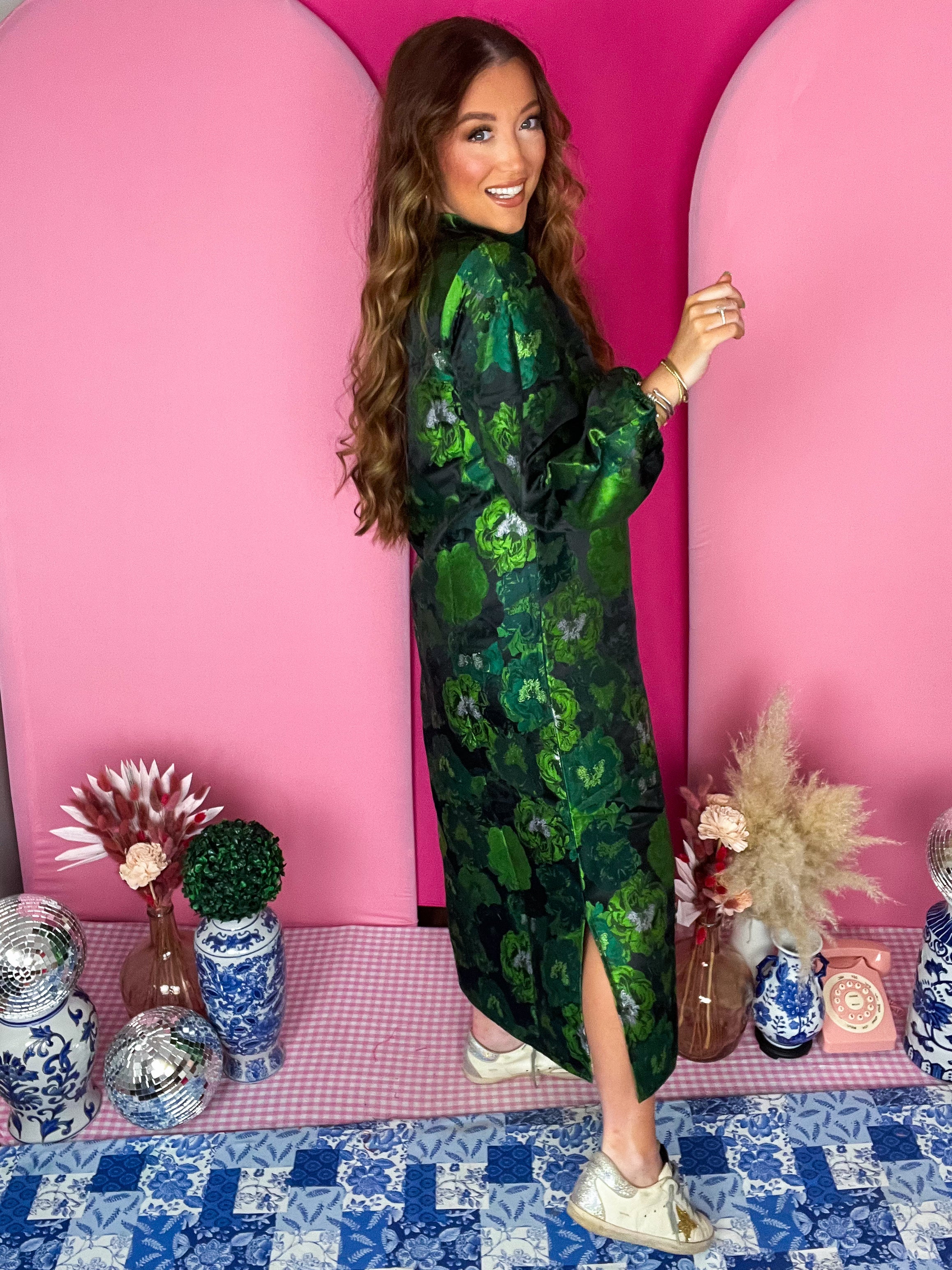 Elizabeth Green Jacquard Dress