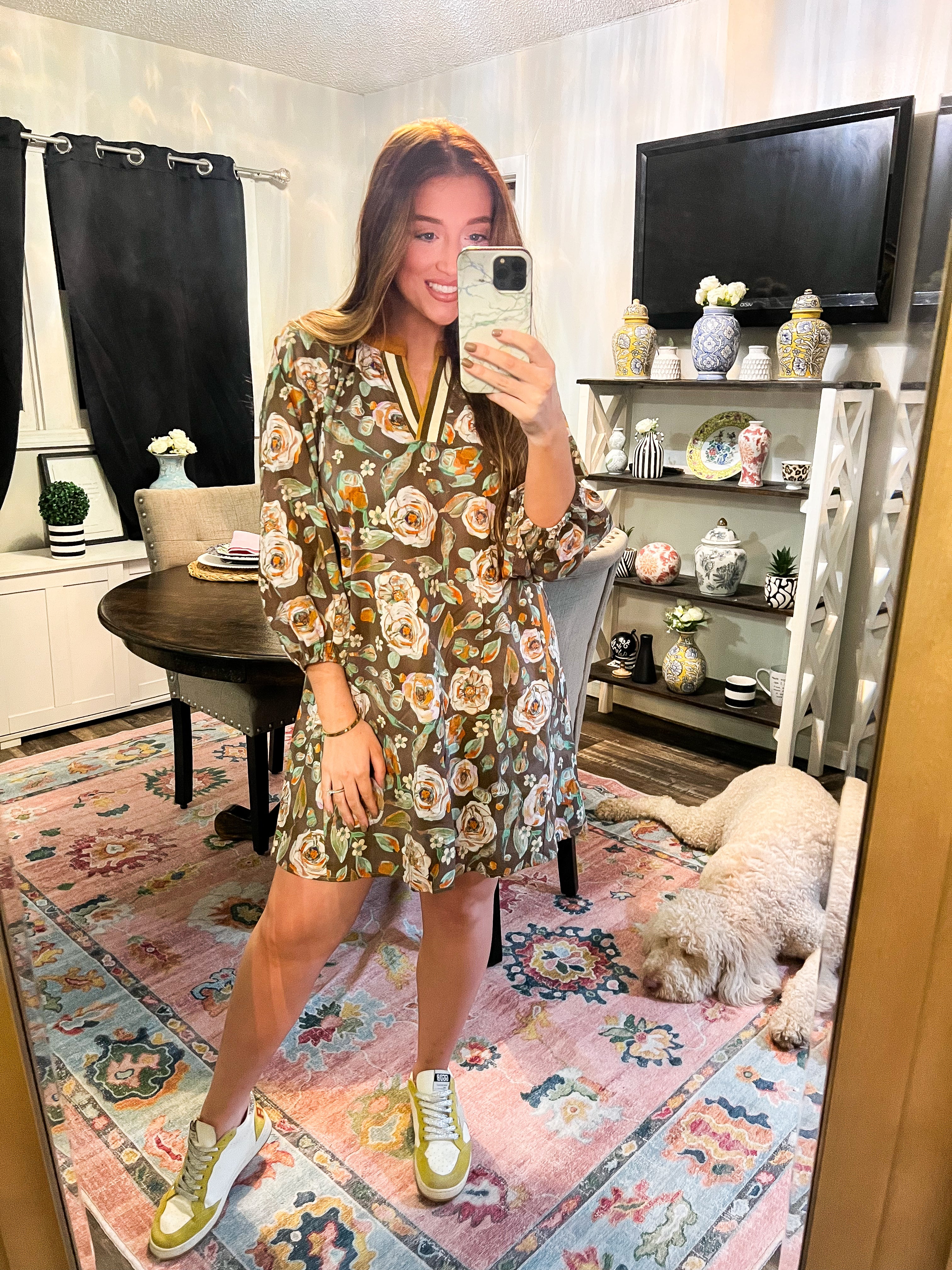 Lauren Olive Floral Dress