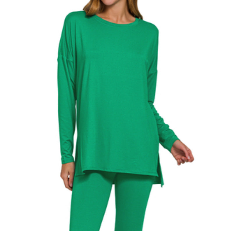 Kelly Green  Top Microfiber Brushed Loungewear
