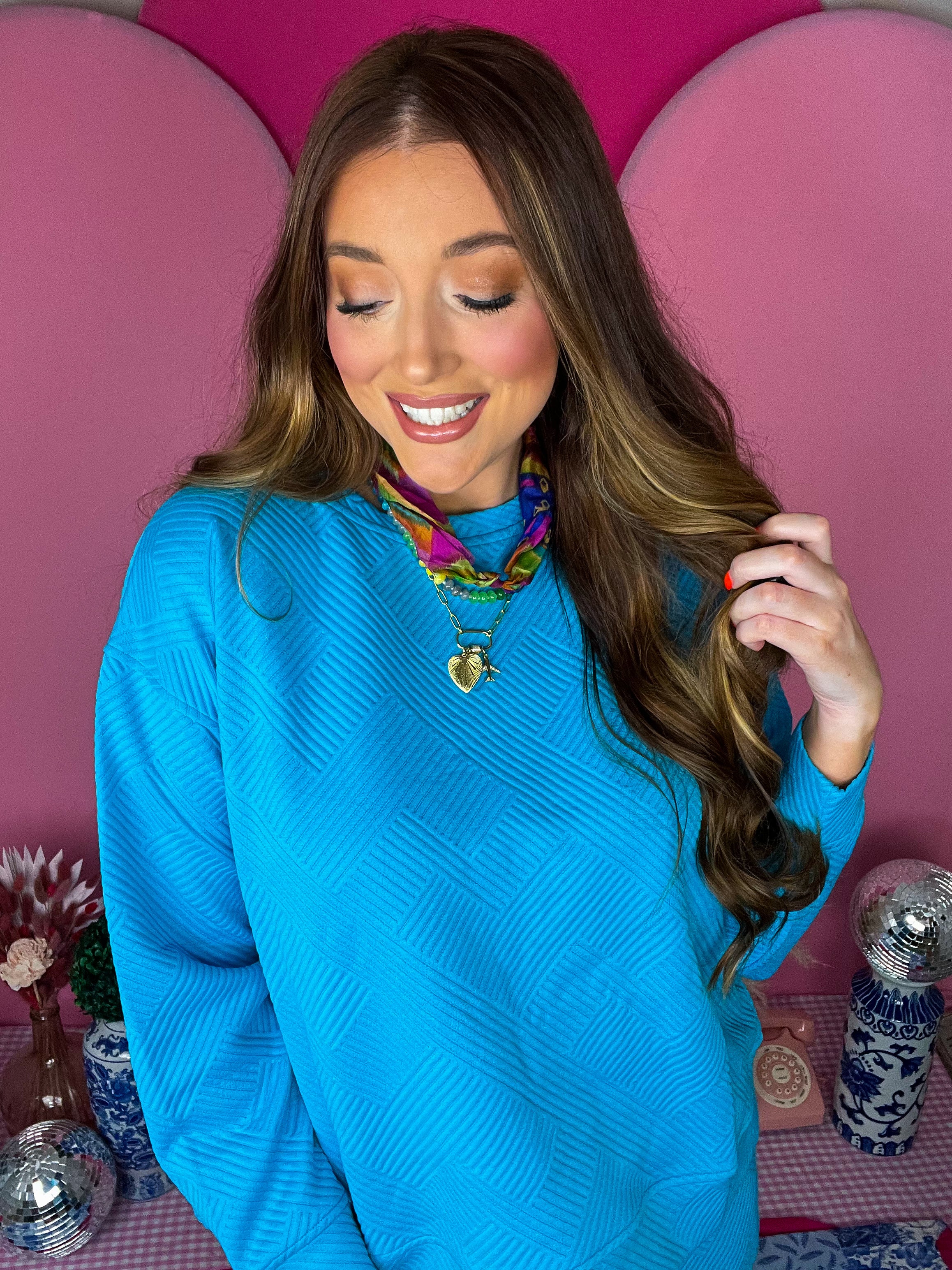 Aqua Texture Wide Cropped Pants