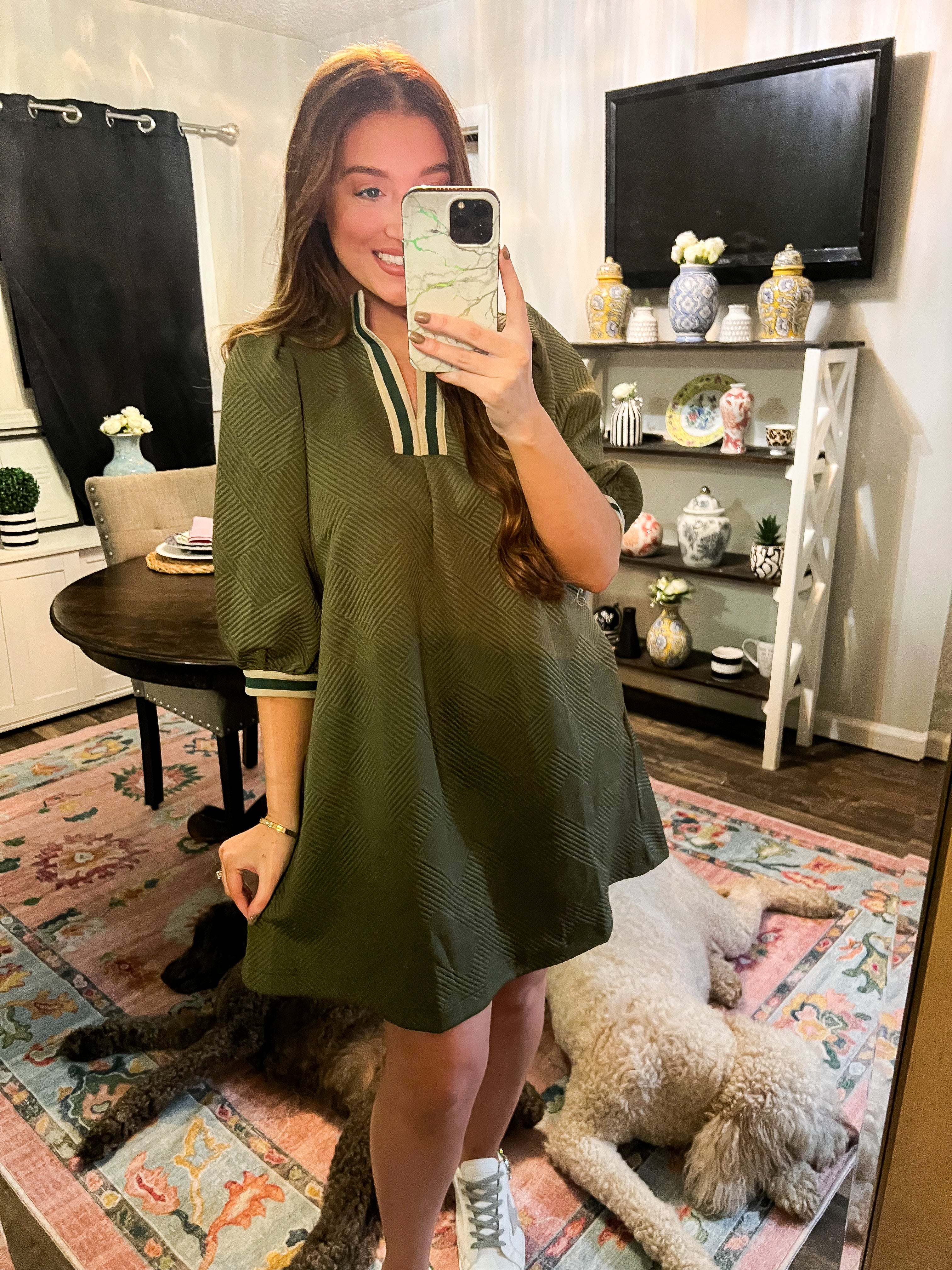 Olive Sporty Jacquard Dress