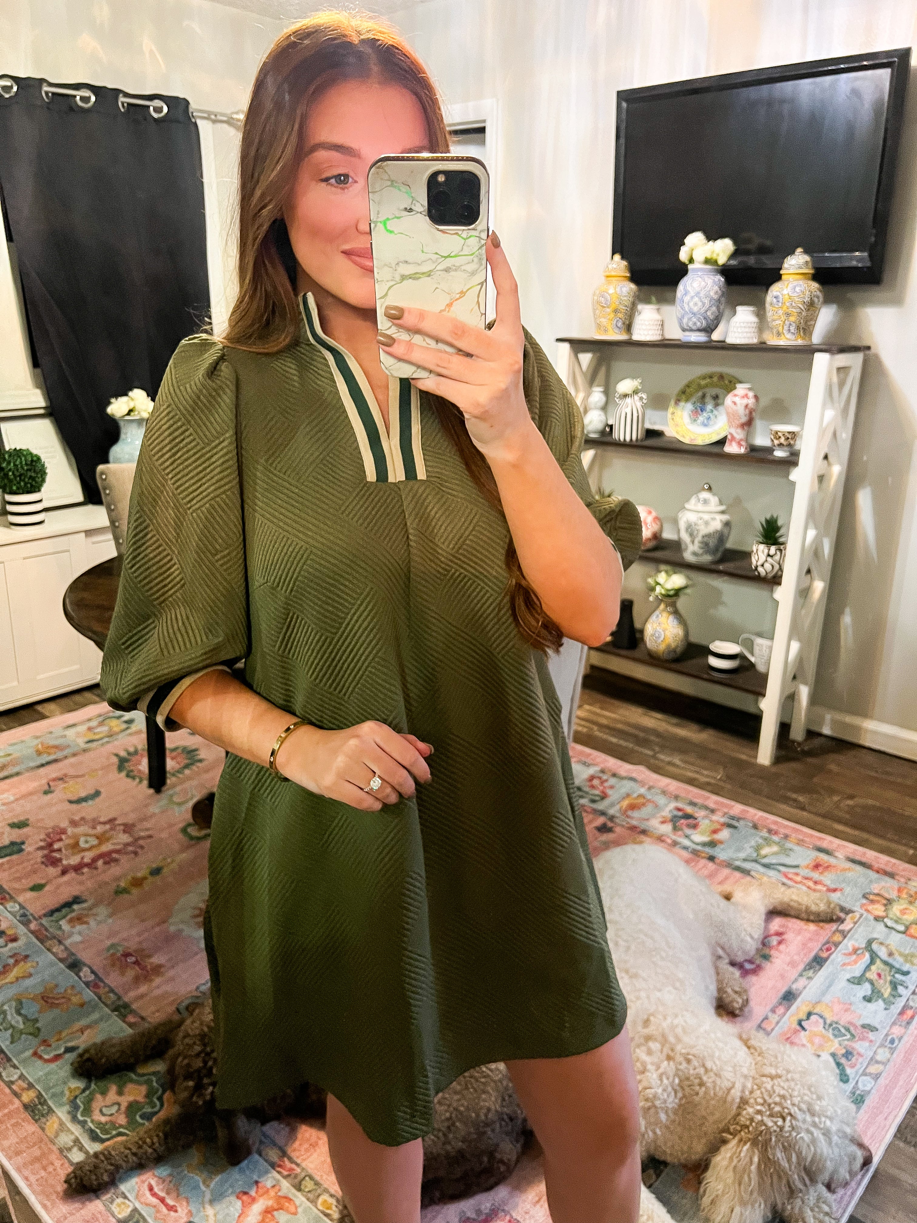 Olive Sporty Jacquard Dress