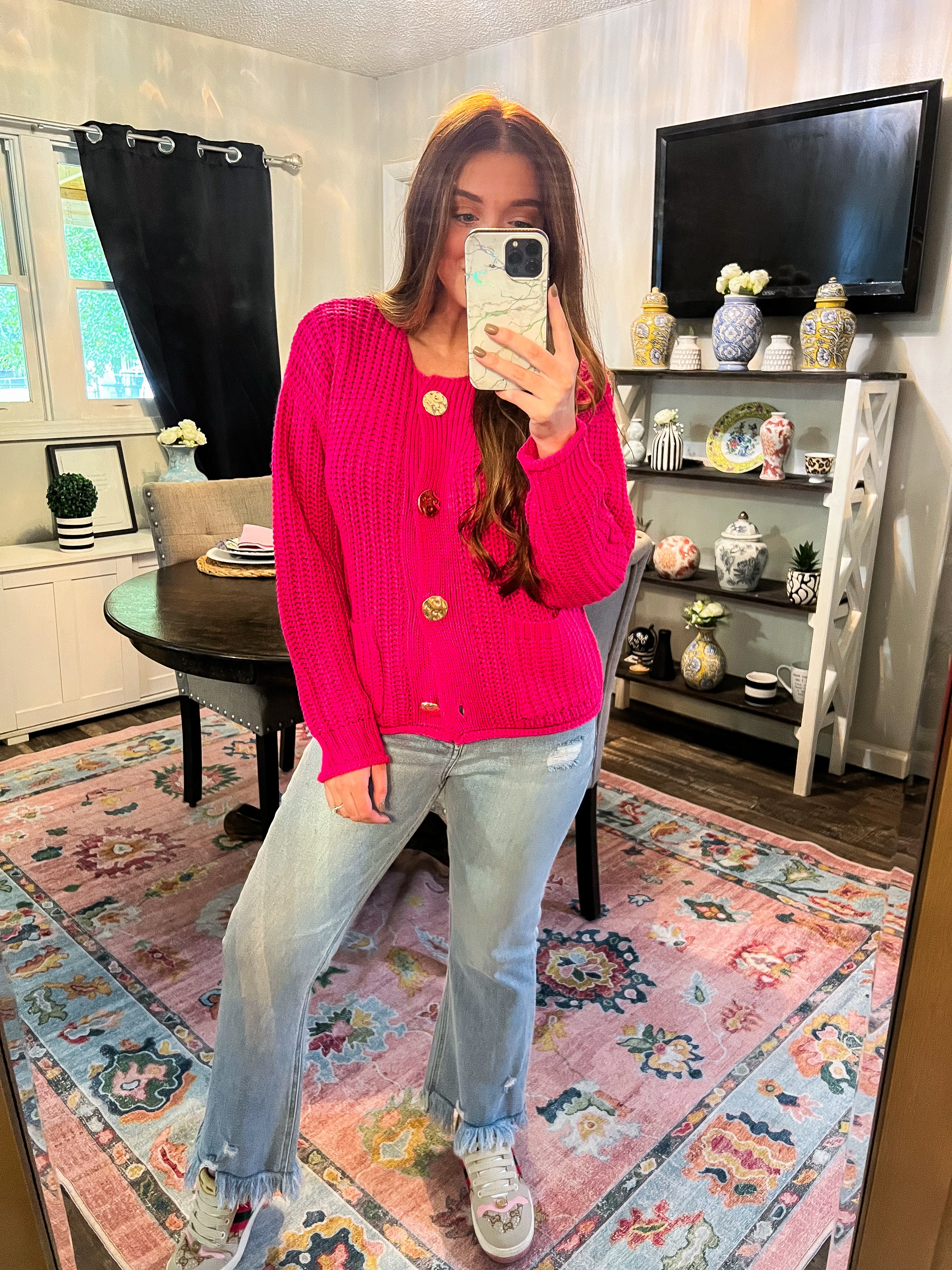 Hot Pink Gold Accent Sweater