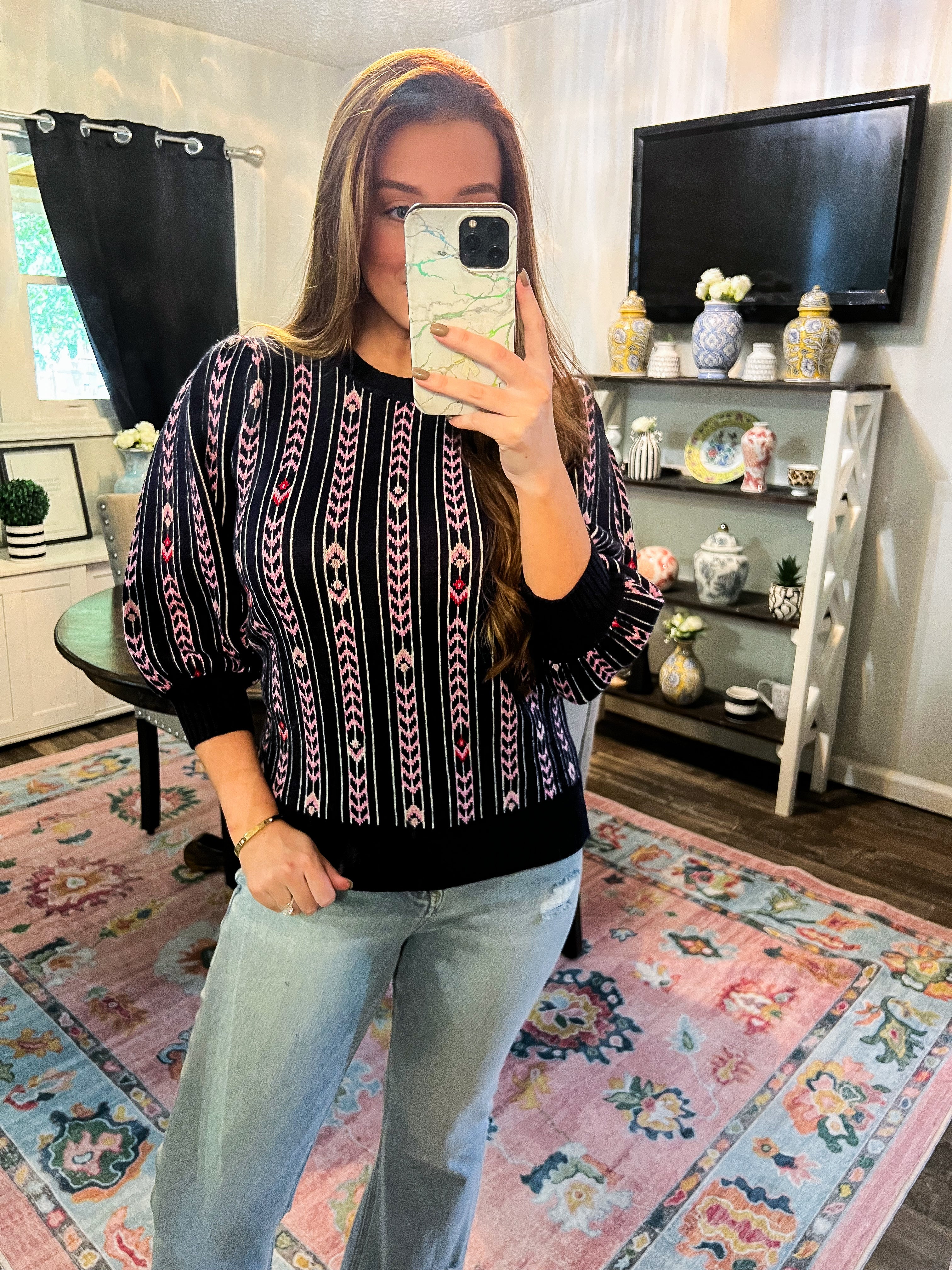 Midnight Floral Jacquard Sweater