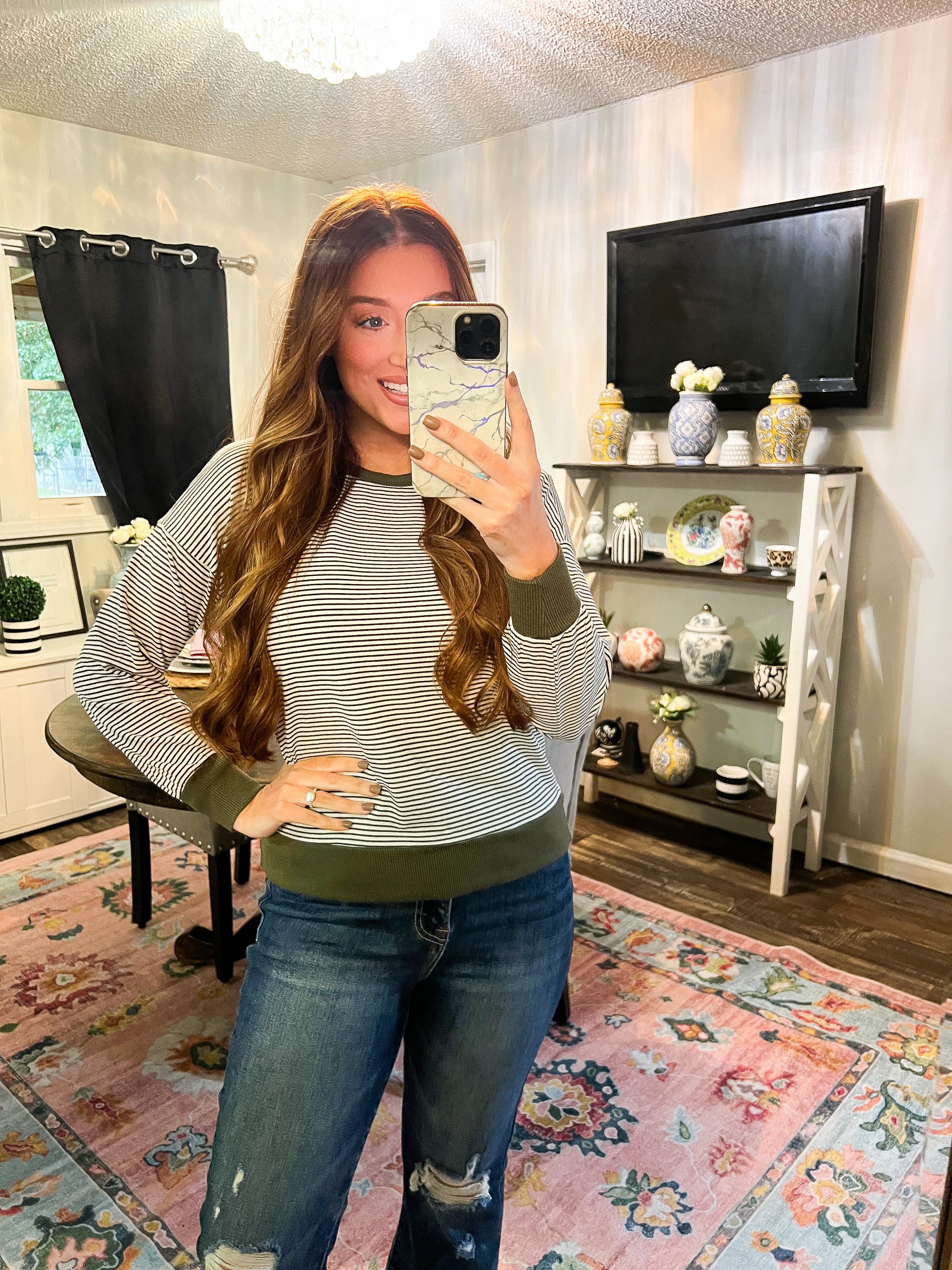 Hunter Green PinStripe Long Sleeve