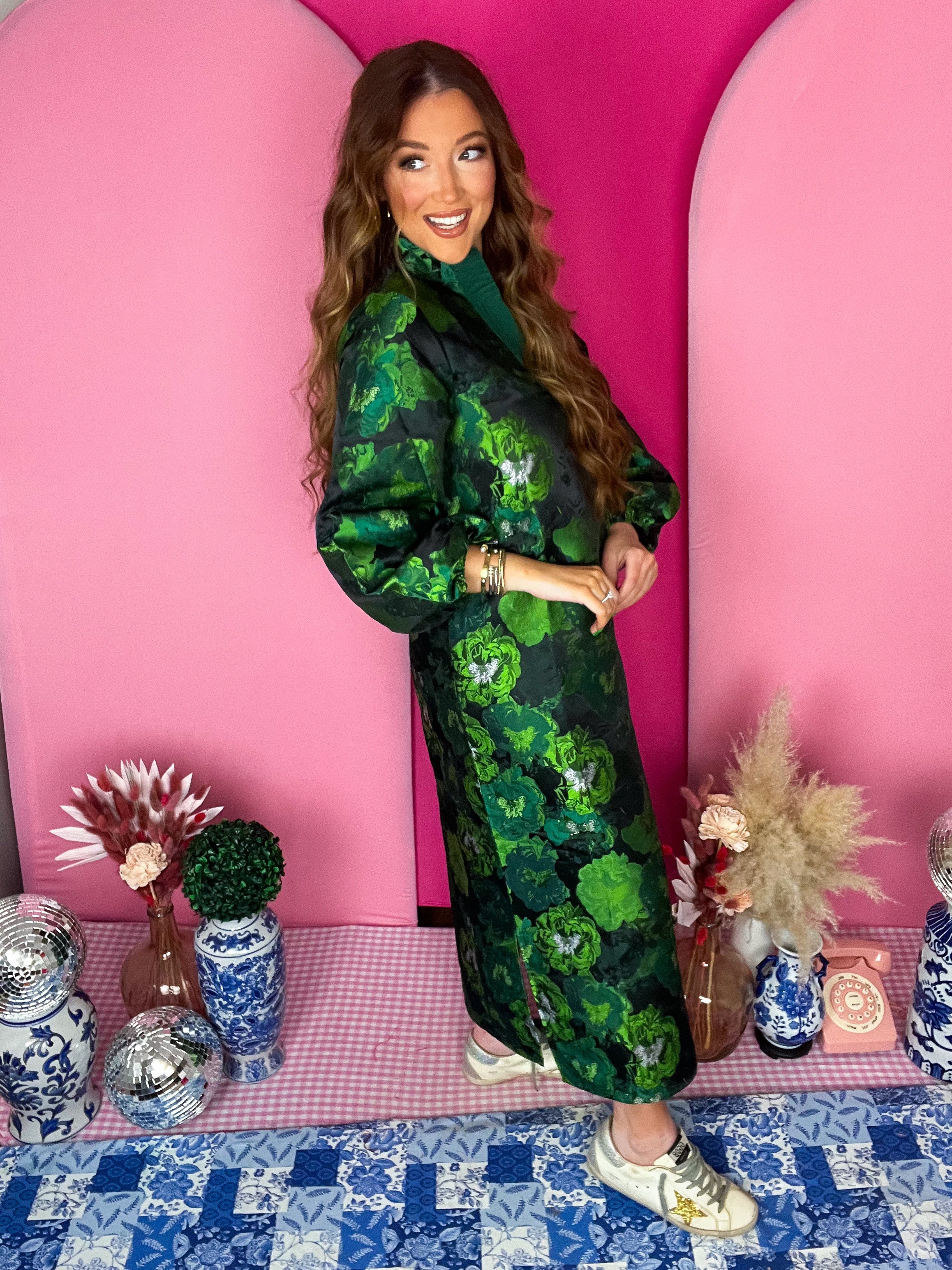 Elizabeth Green Jacquard Dress