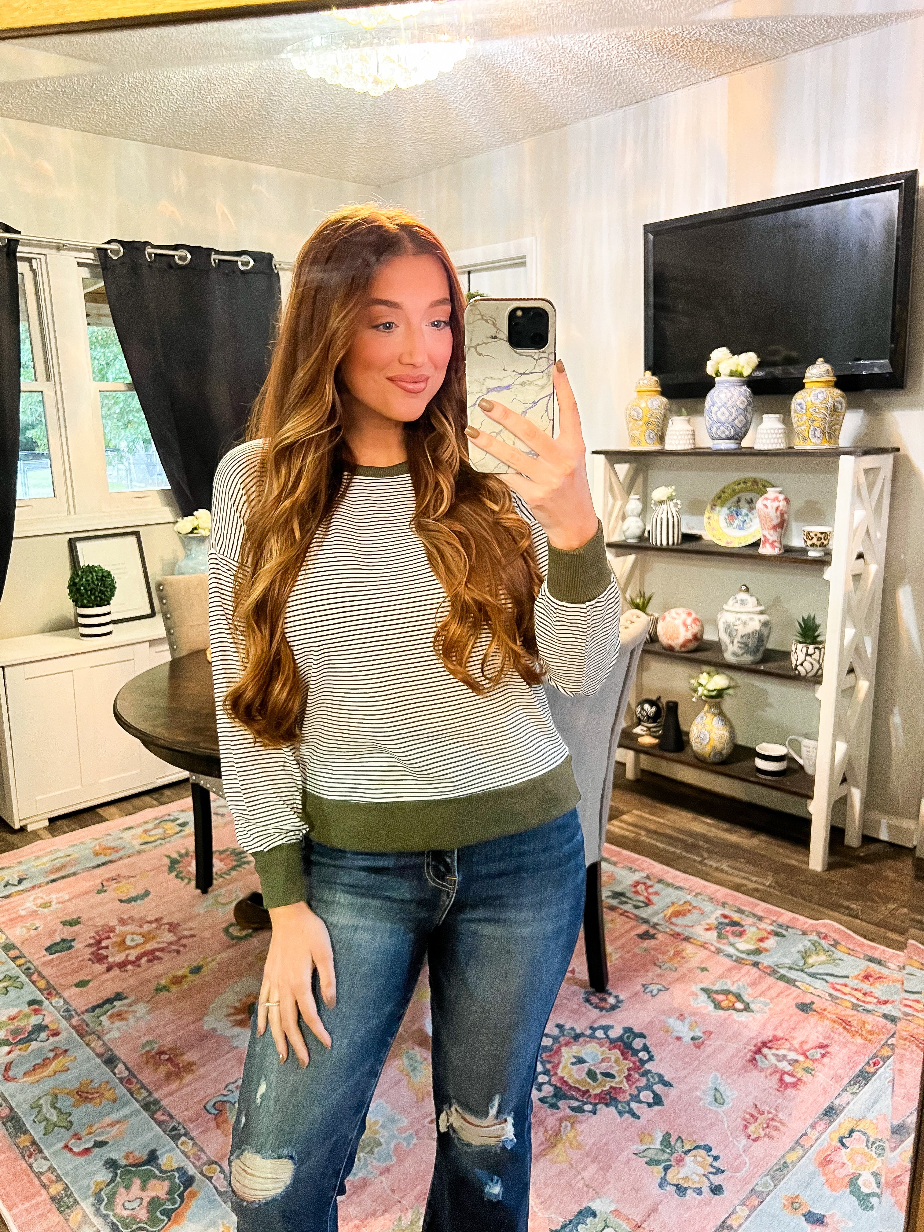 Hunter Green PinStripe Long Sleeve