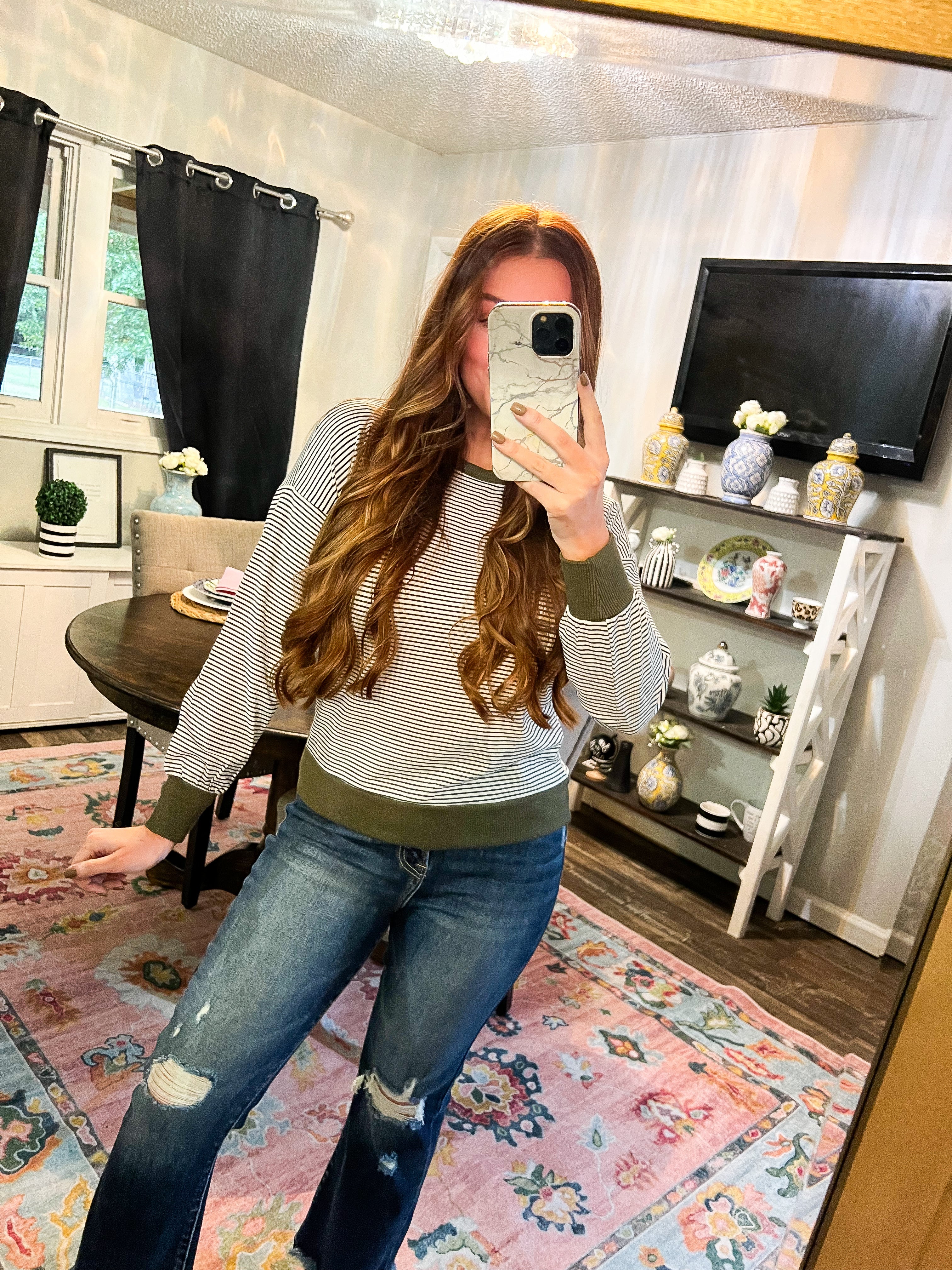 Hunter Green PinStripe Long Sleeve