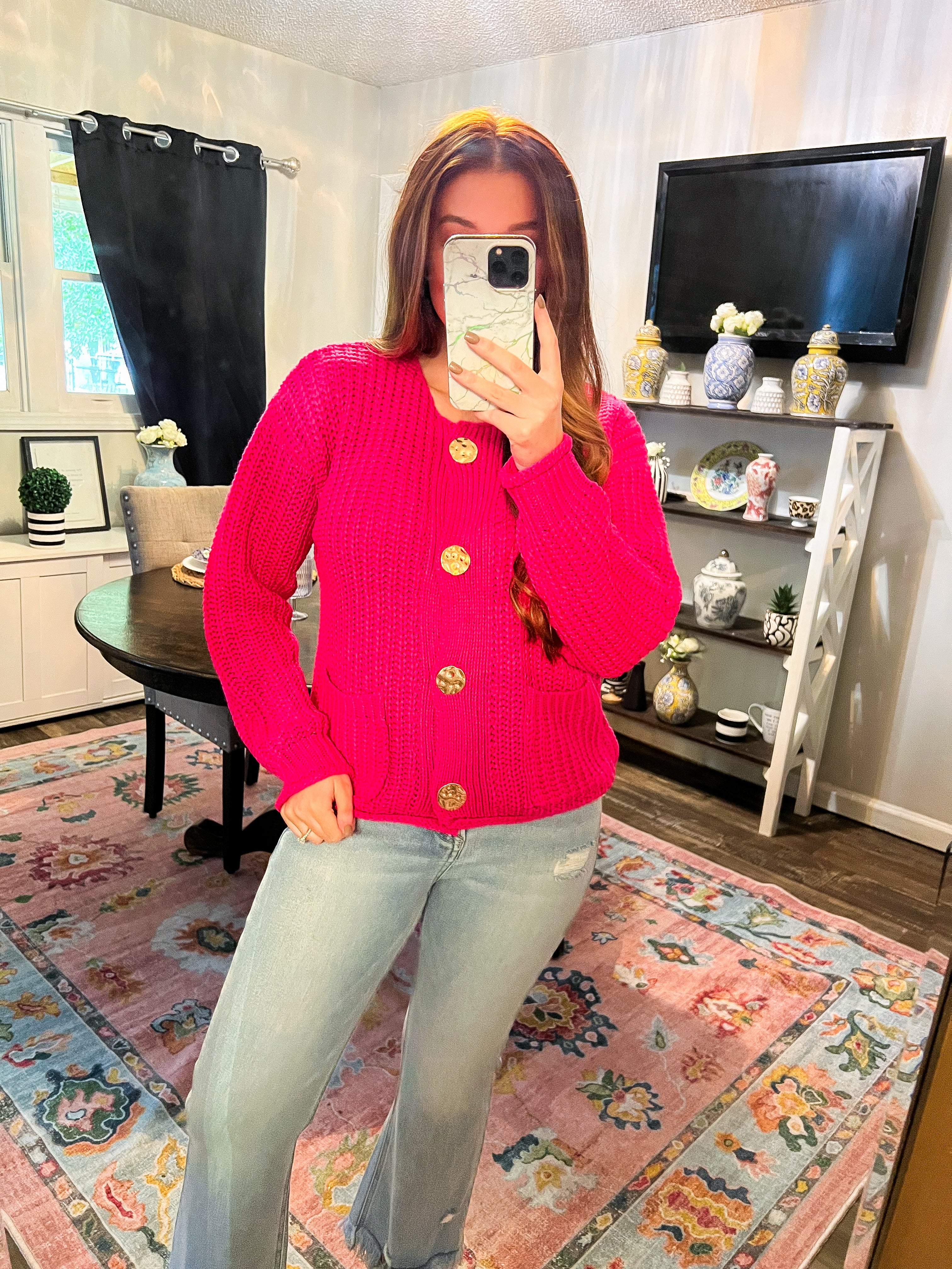 Hot Pink Gold Accent Sweater