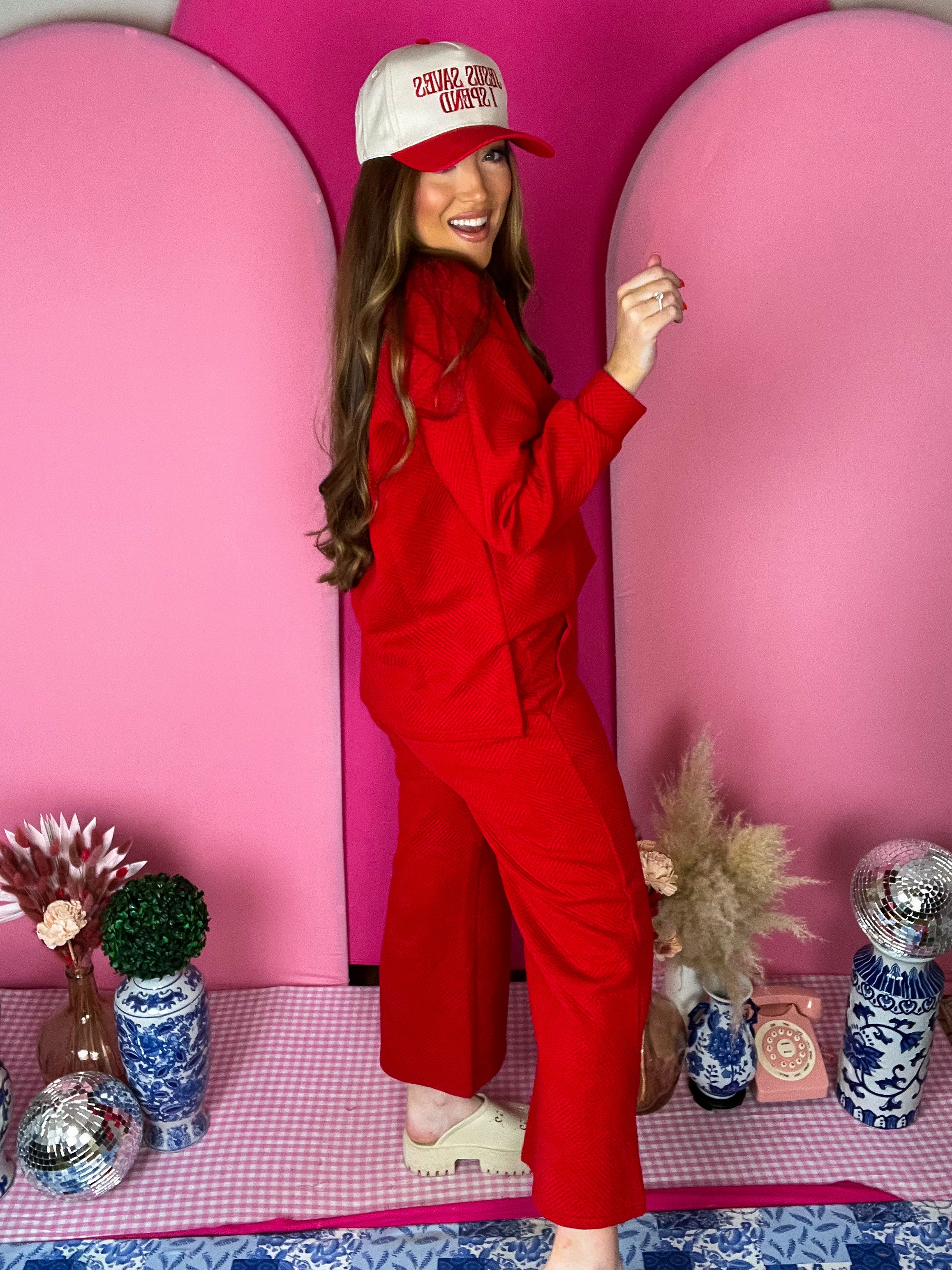 Red Collared Texture Top