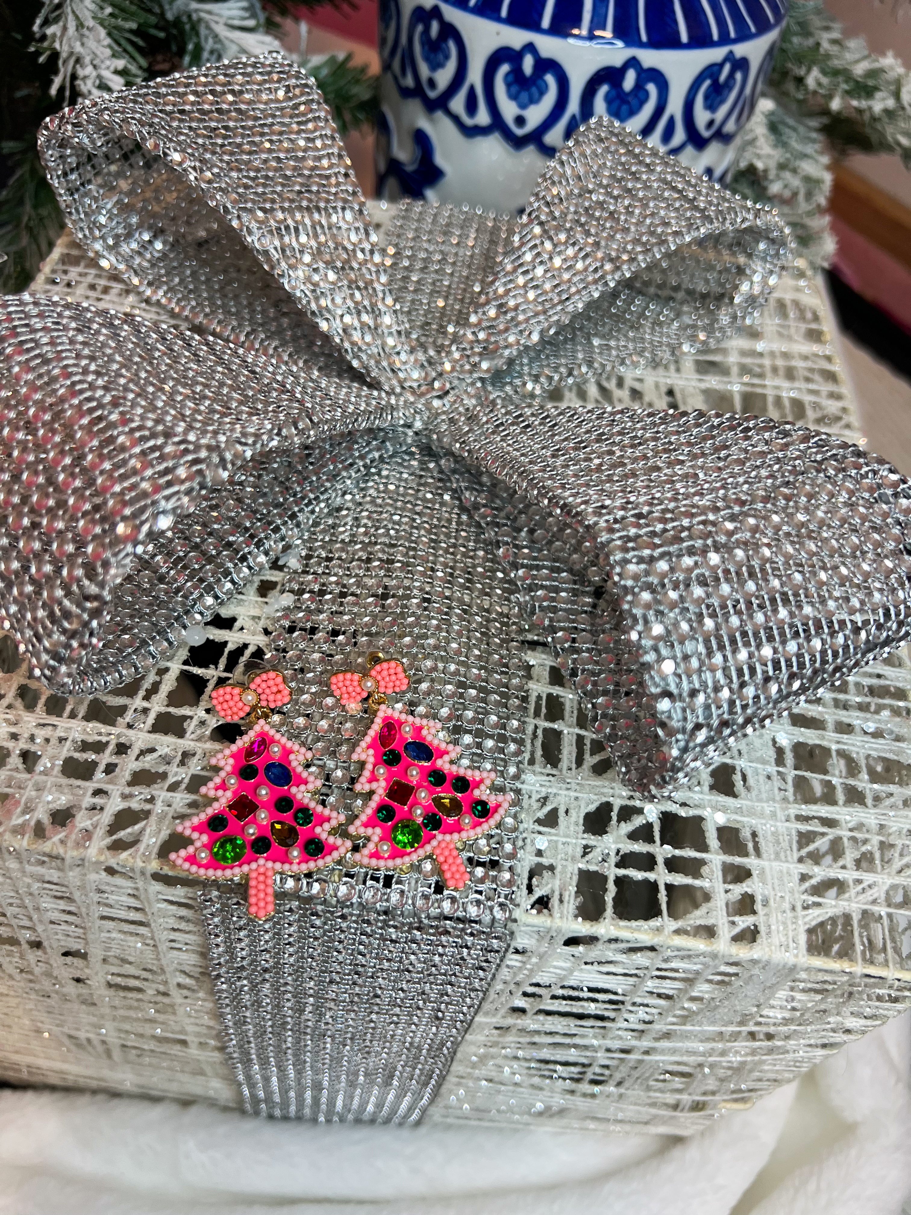 Pink Jewel Beaded Christmas Tree Earring