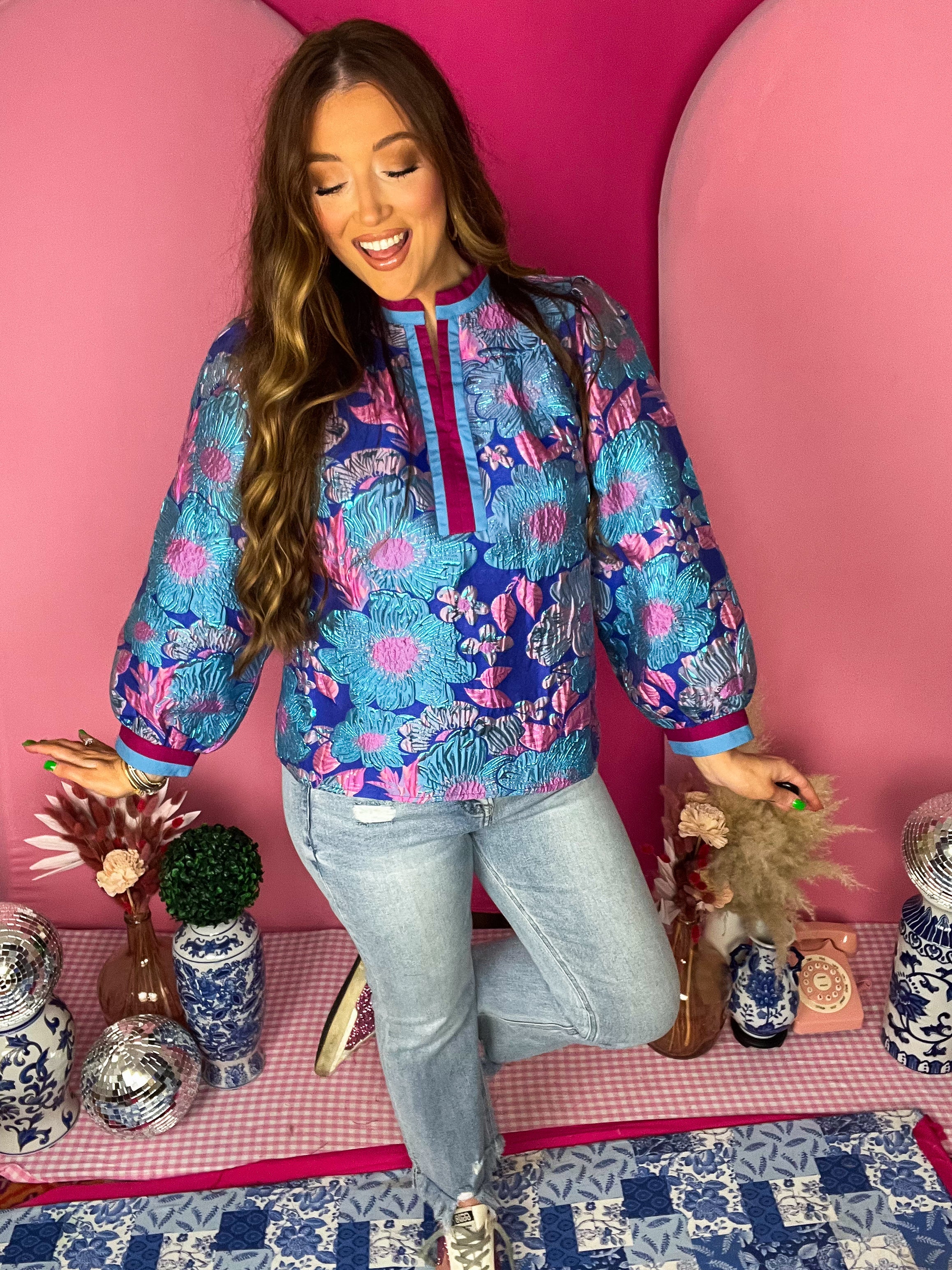 Chole Royal Jacquard Top