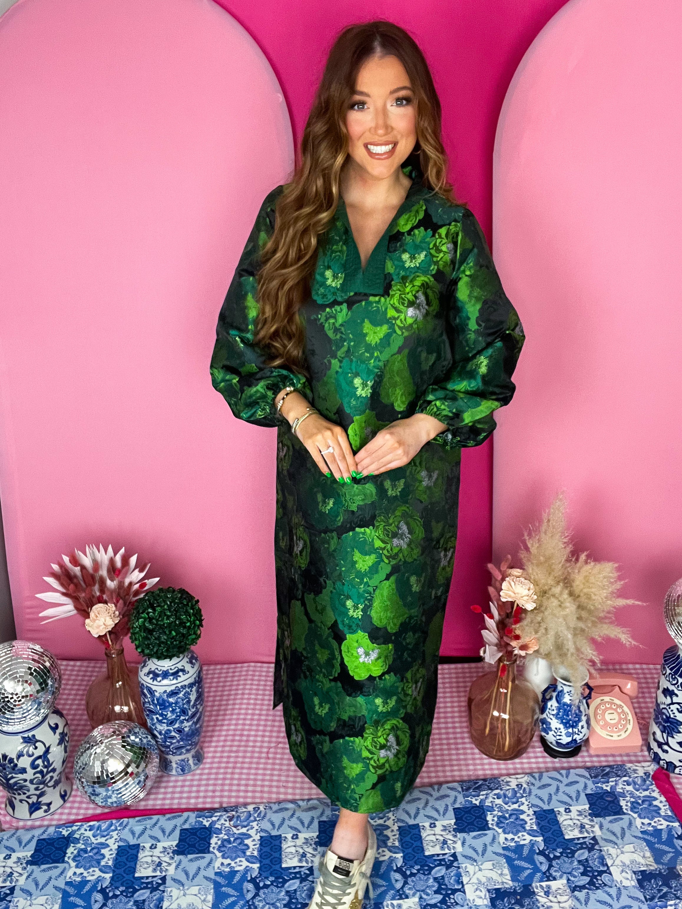 Elizabeth Green Jacquard Dress