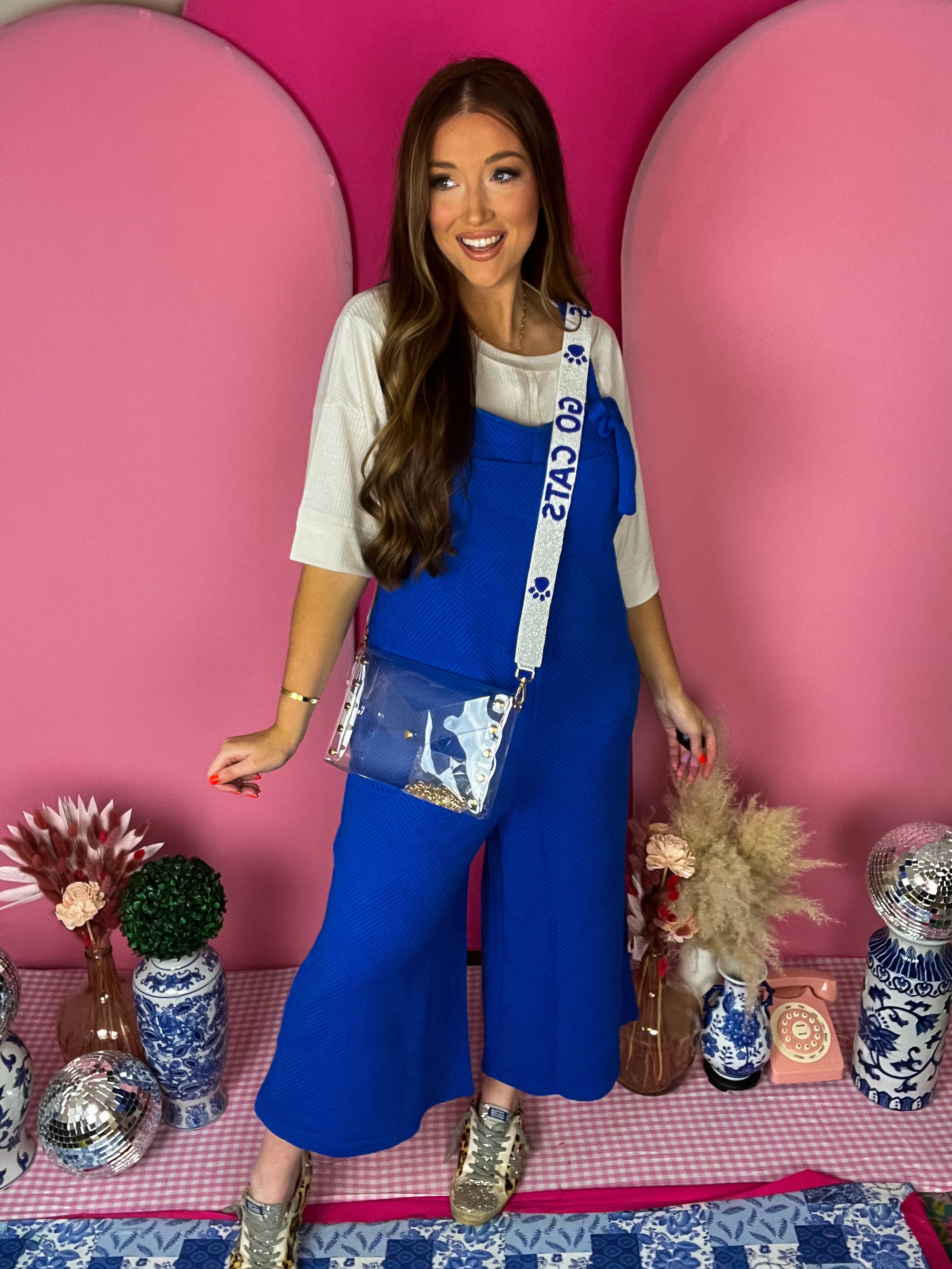 Royal Blue Texture Cropped Overalls
