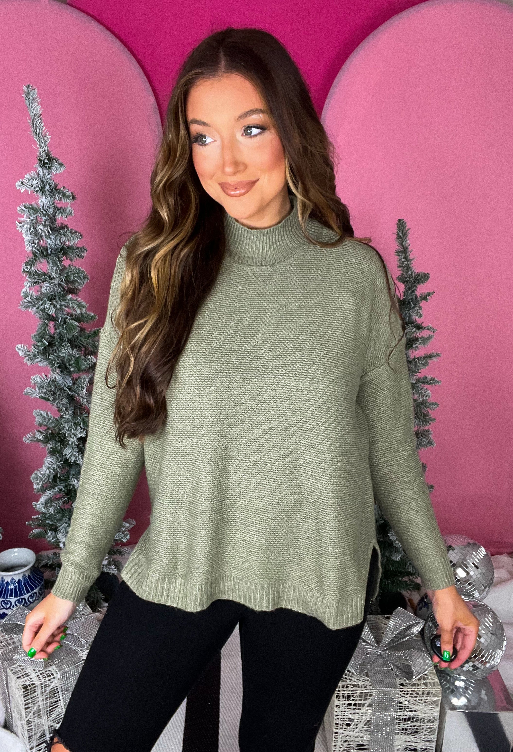 Light Olive Mock Neck Sweater