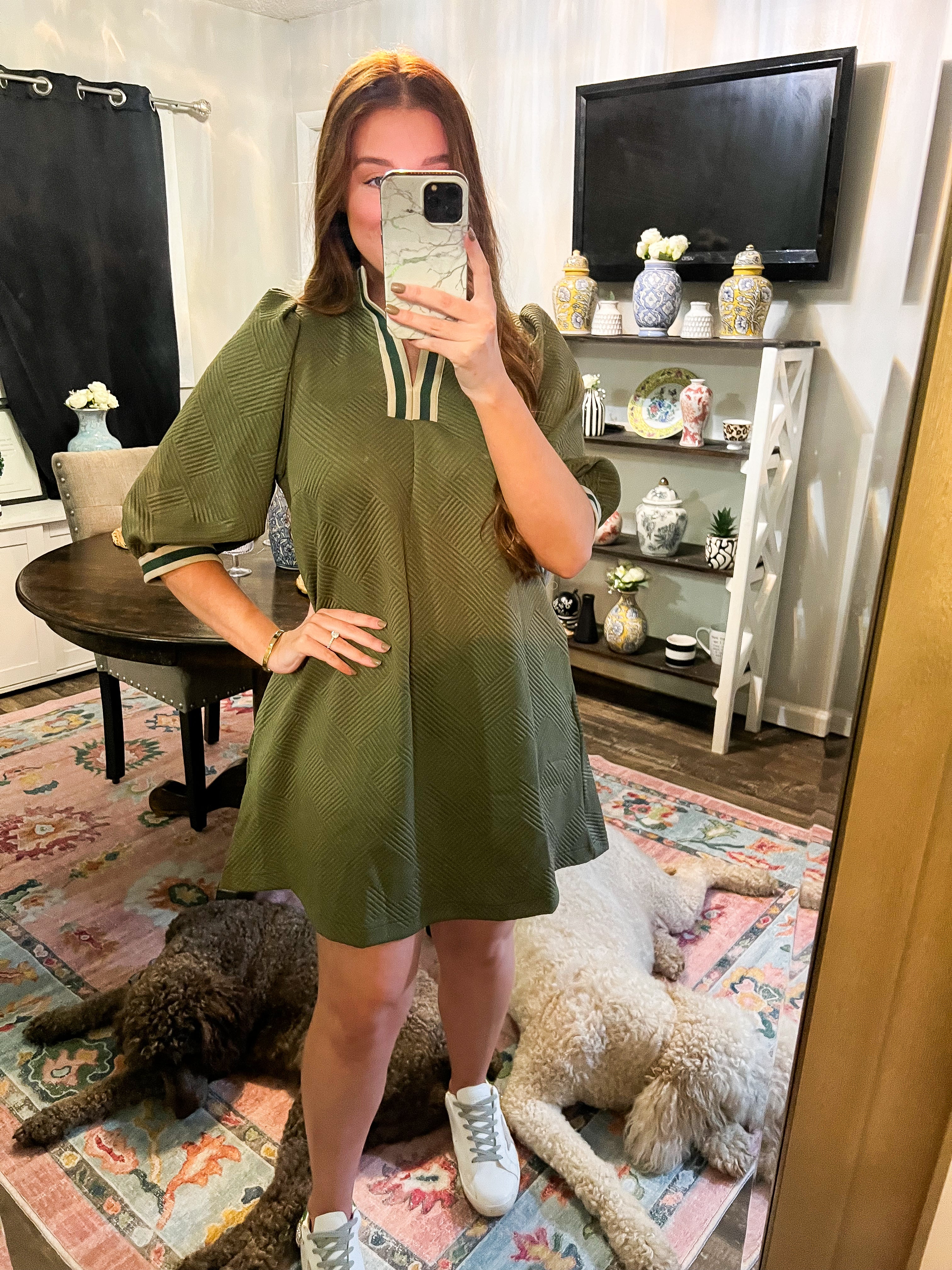 Olive Sporty Jacquard Dress