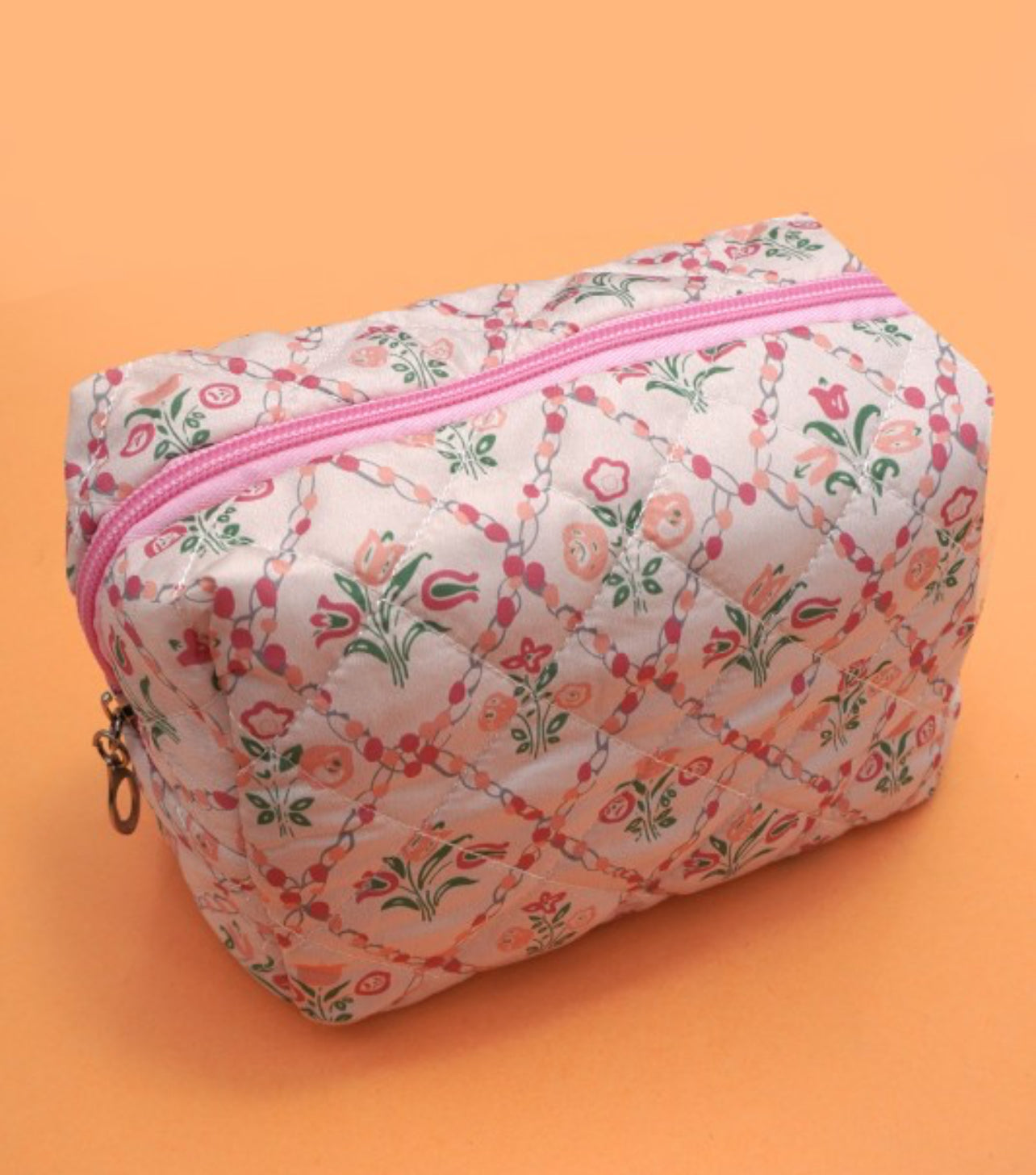 Floral Toile Makeup Quilted Pouch
