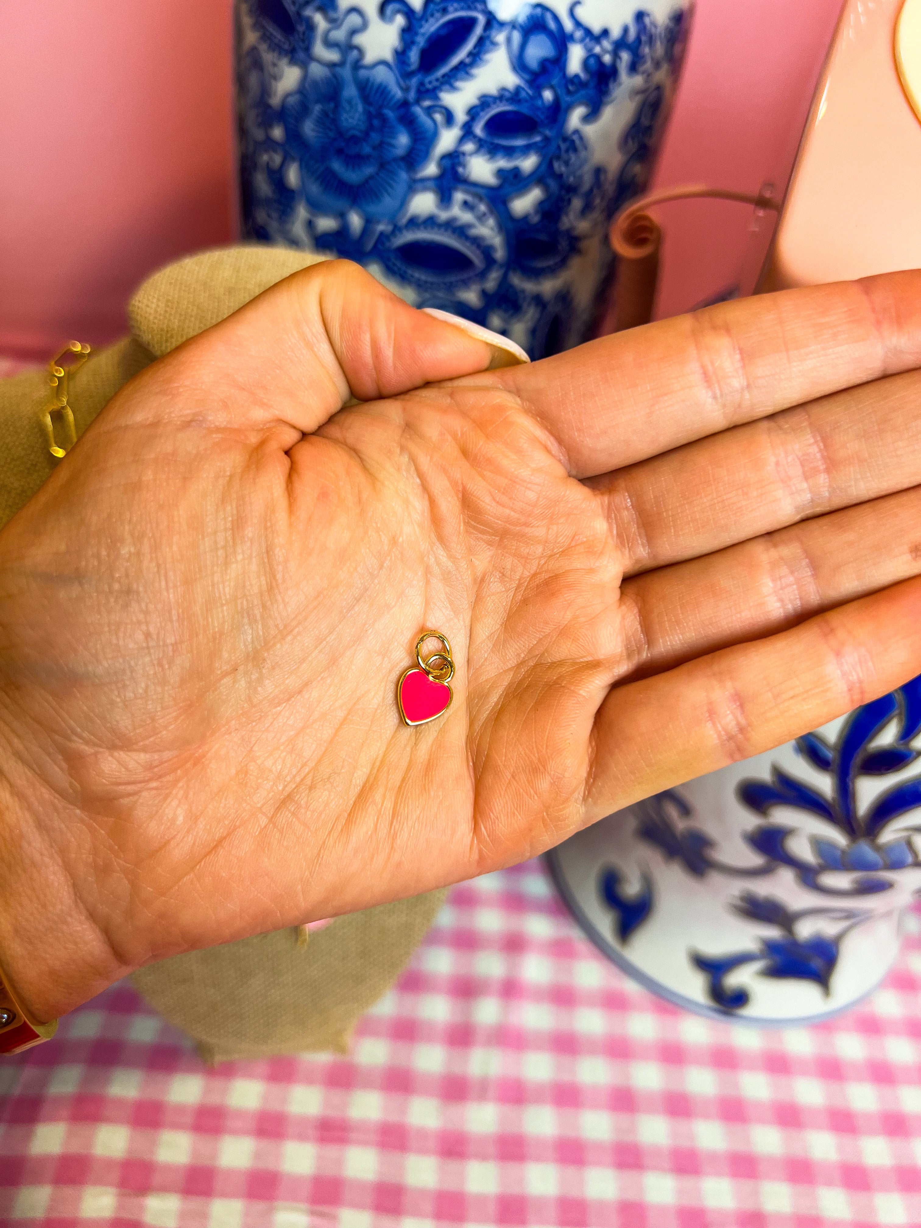 Small Enamel Heart Pendant Rose Pink