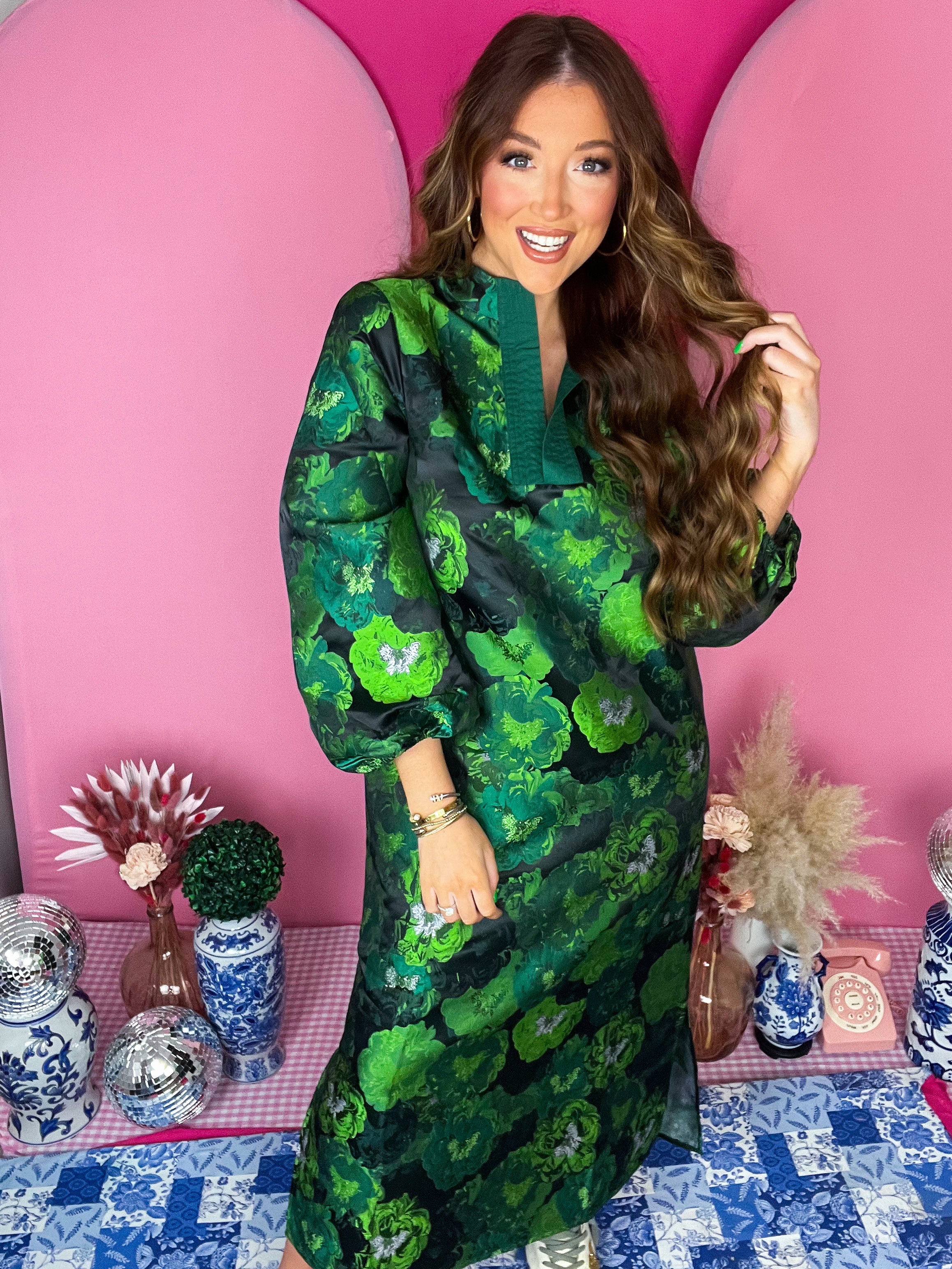 Elizabeth Green Jacquard Dress