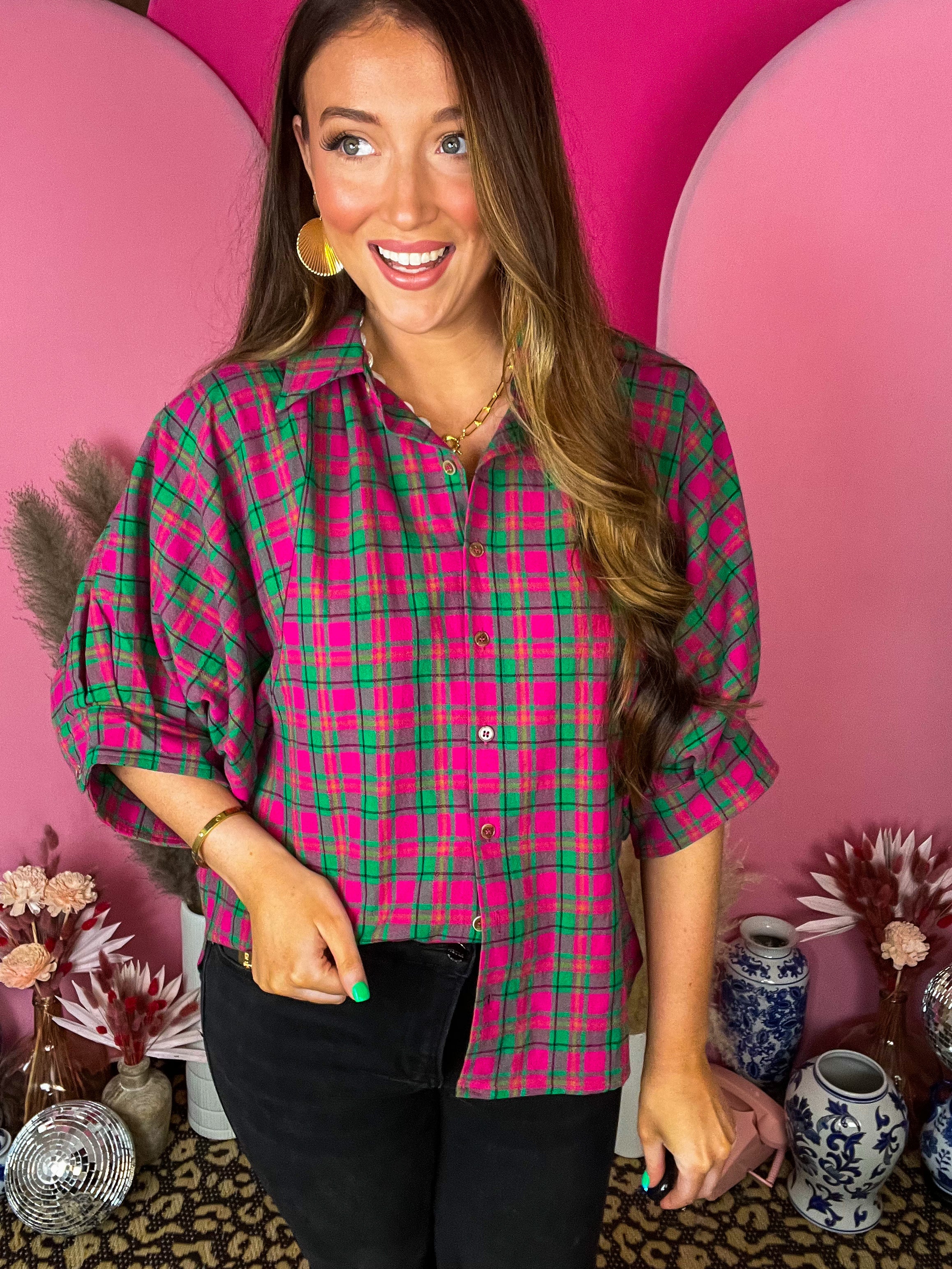 Lilly Magenta Plaid Top