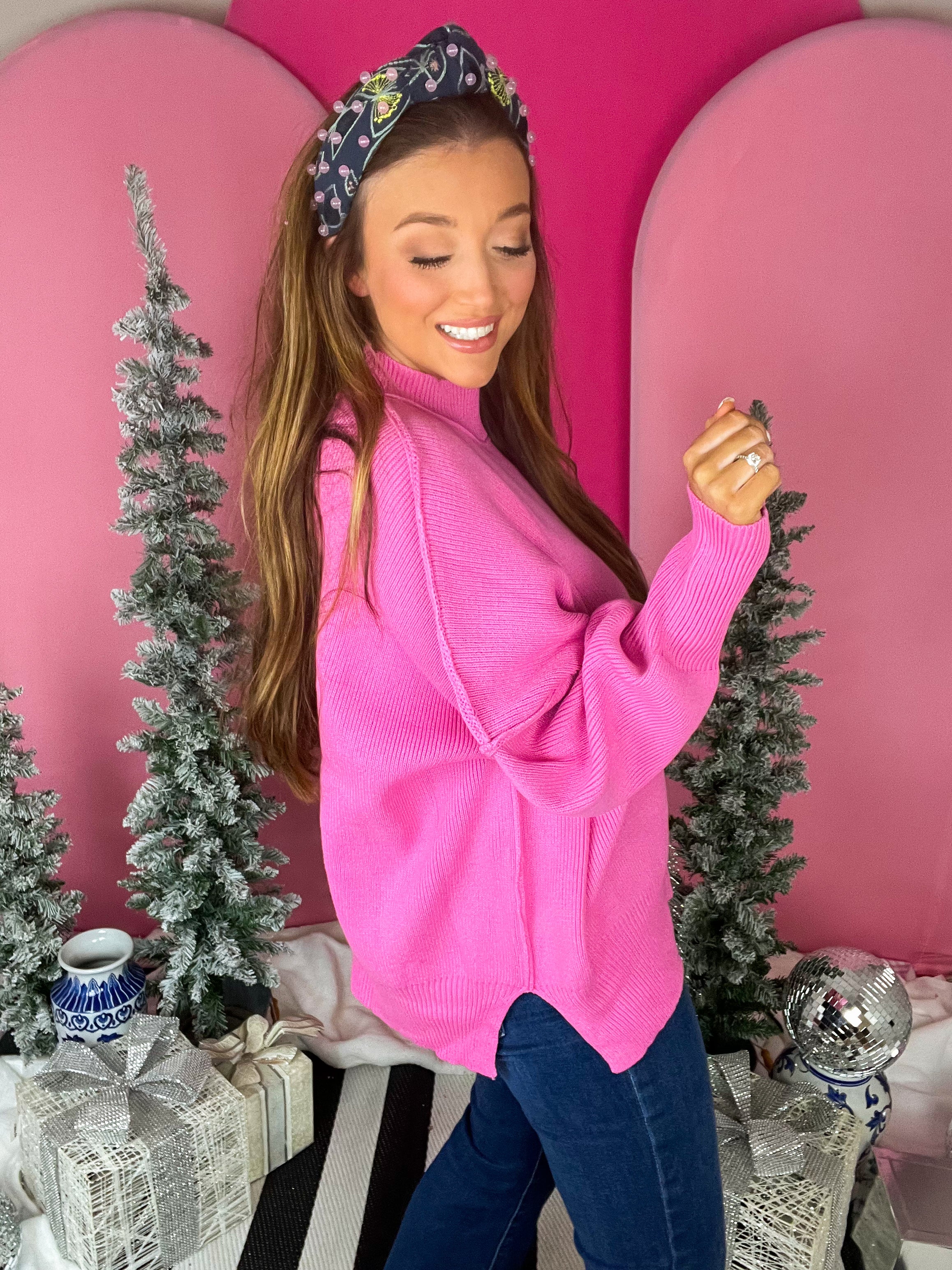 Oversized Side Slit Candy Pink Sweater