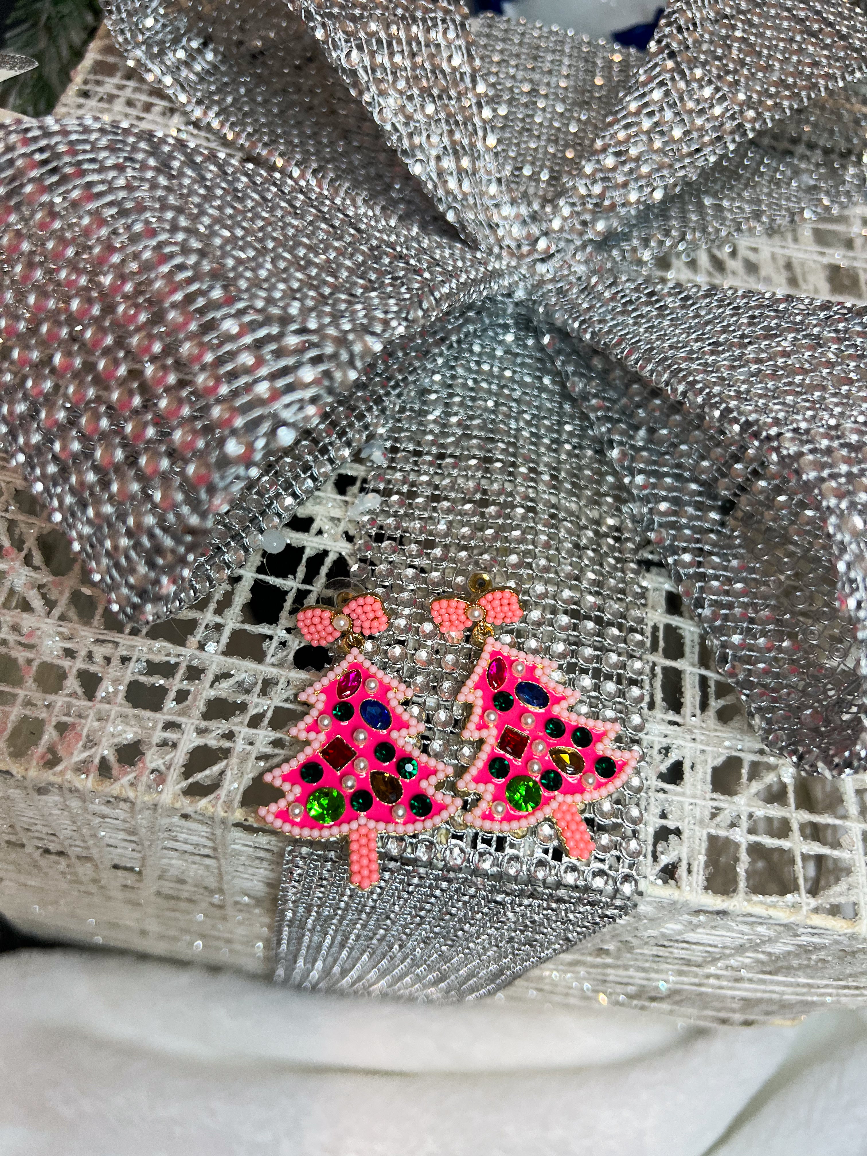 Pink Jewel Beaded Christmas Tree Earring