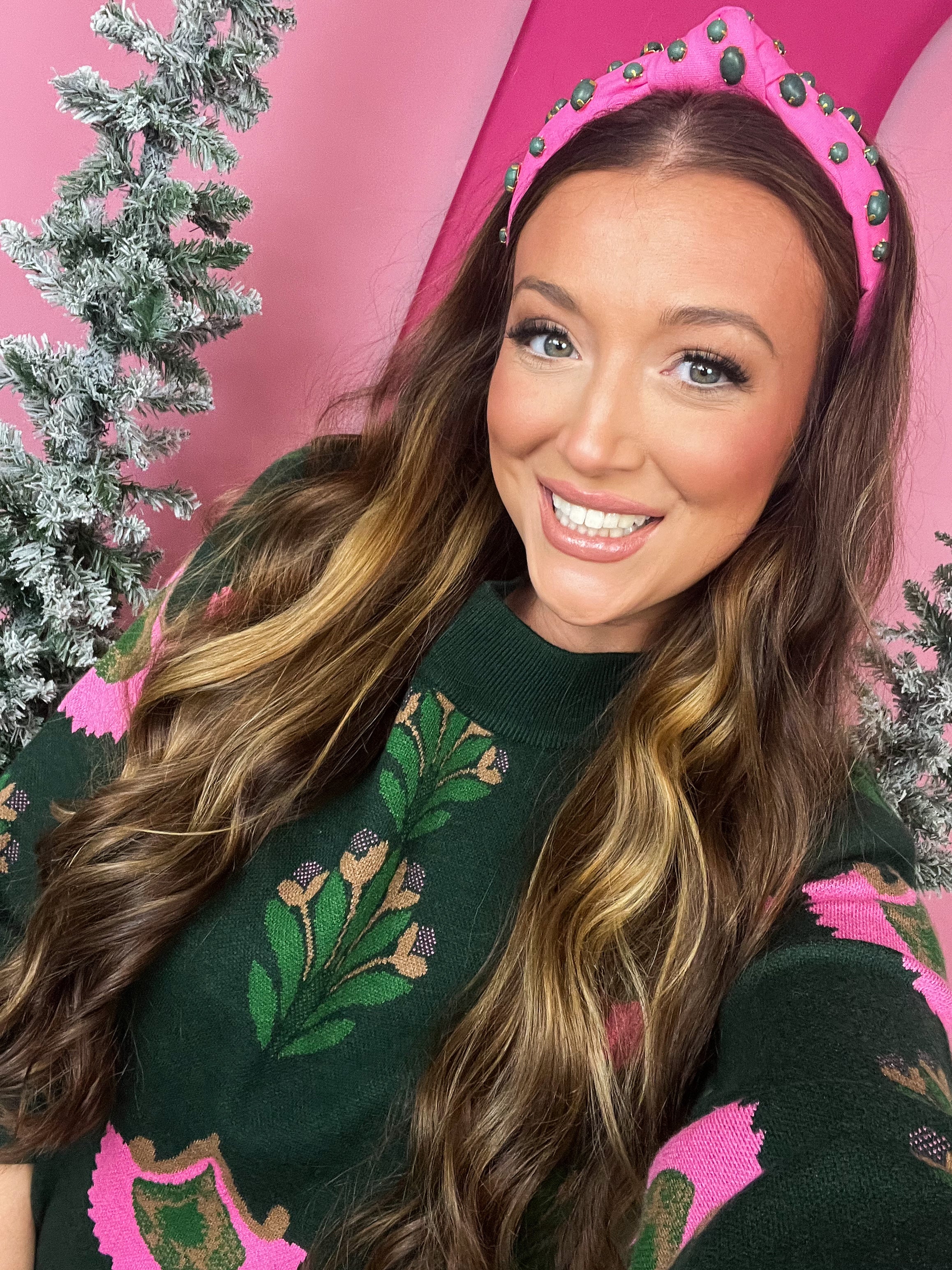 Bubblegum with Green Stone Slim Hello Eddie Headband