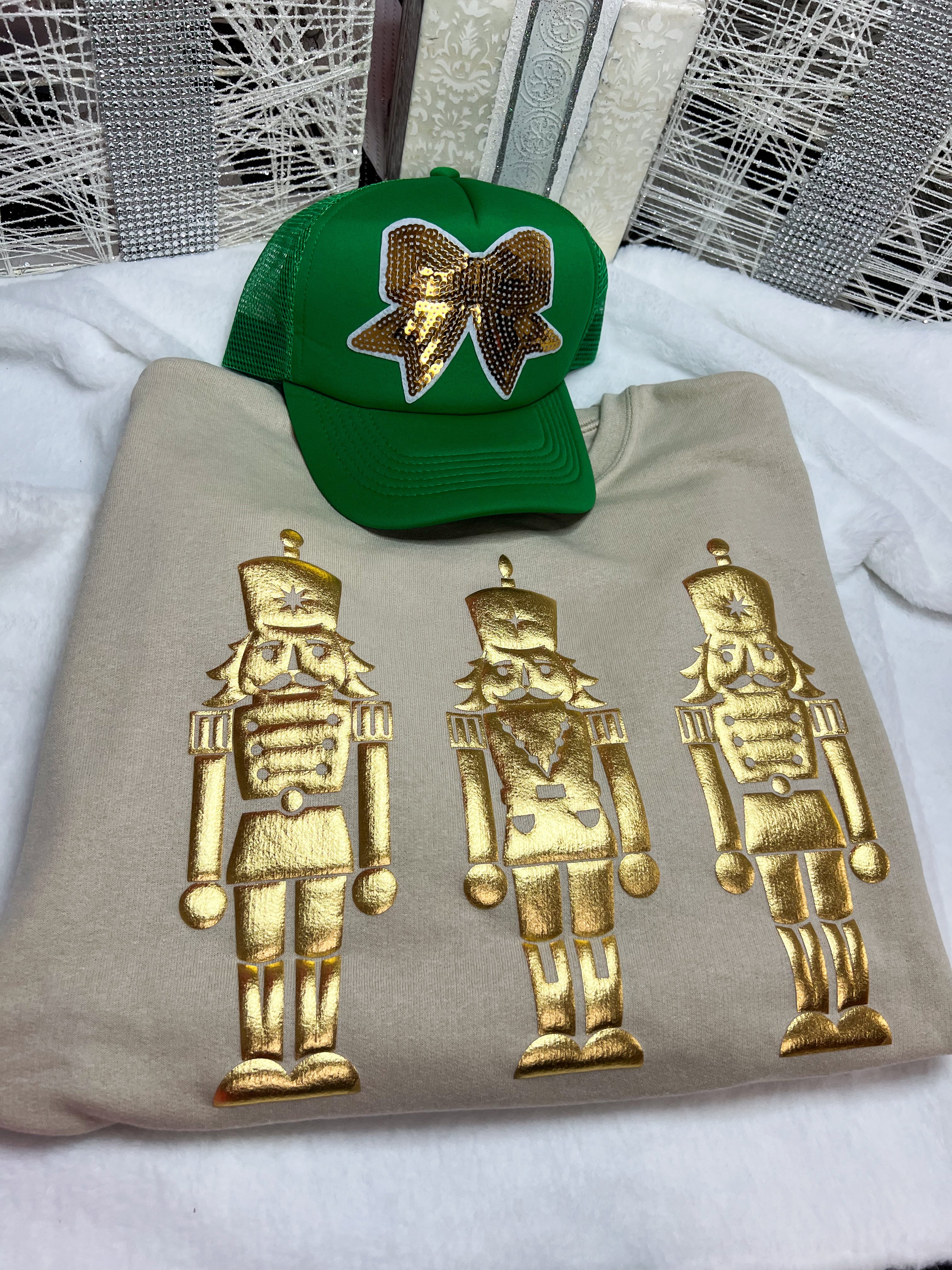 Sandstone Metallic Puff Nutcracker Sweatshirt