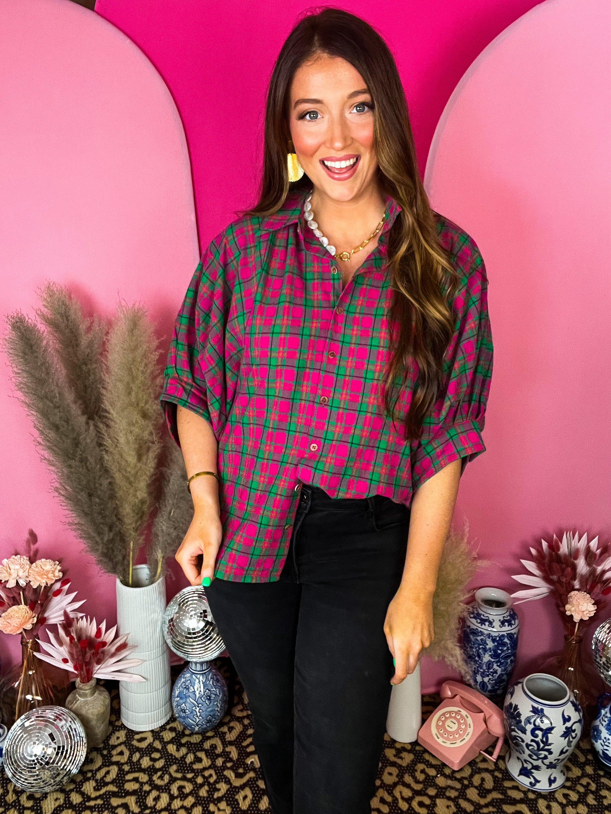 Lilly Magenta Plaid Top