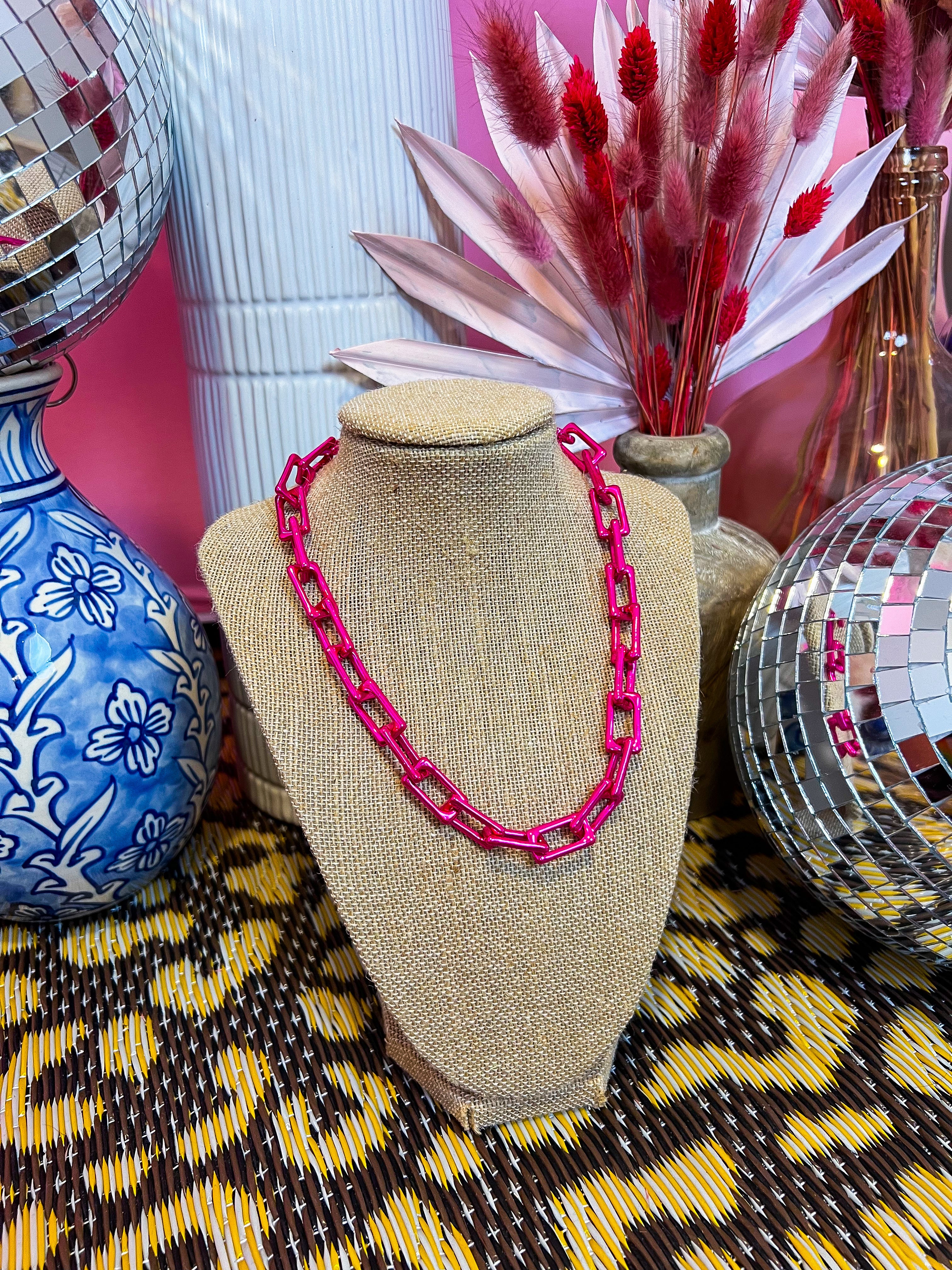 Pink Enamel Chain Necklace