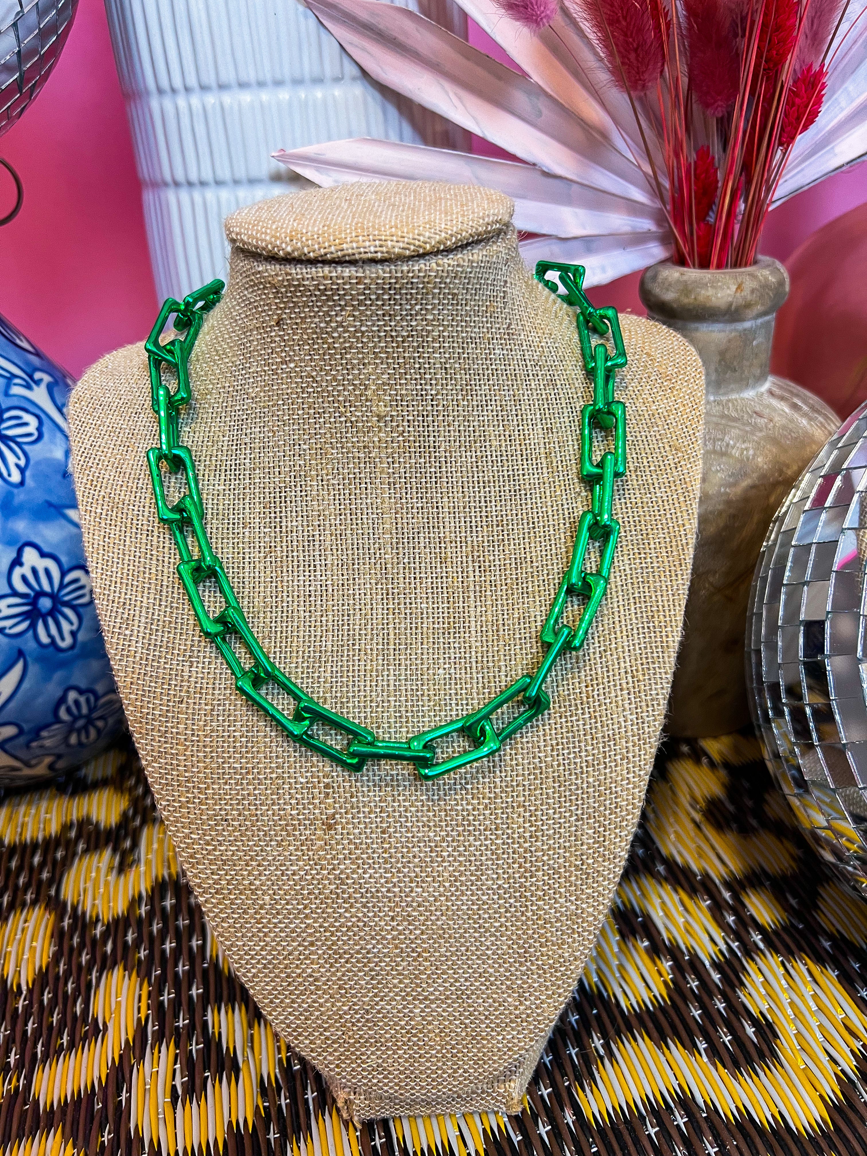 Green Enamel Chain Necklace