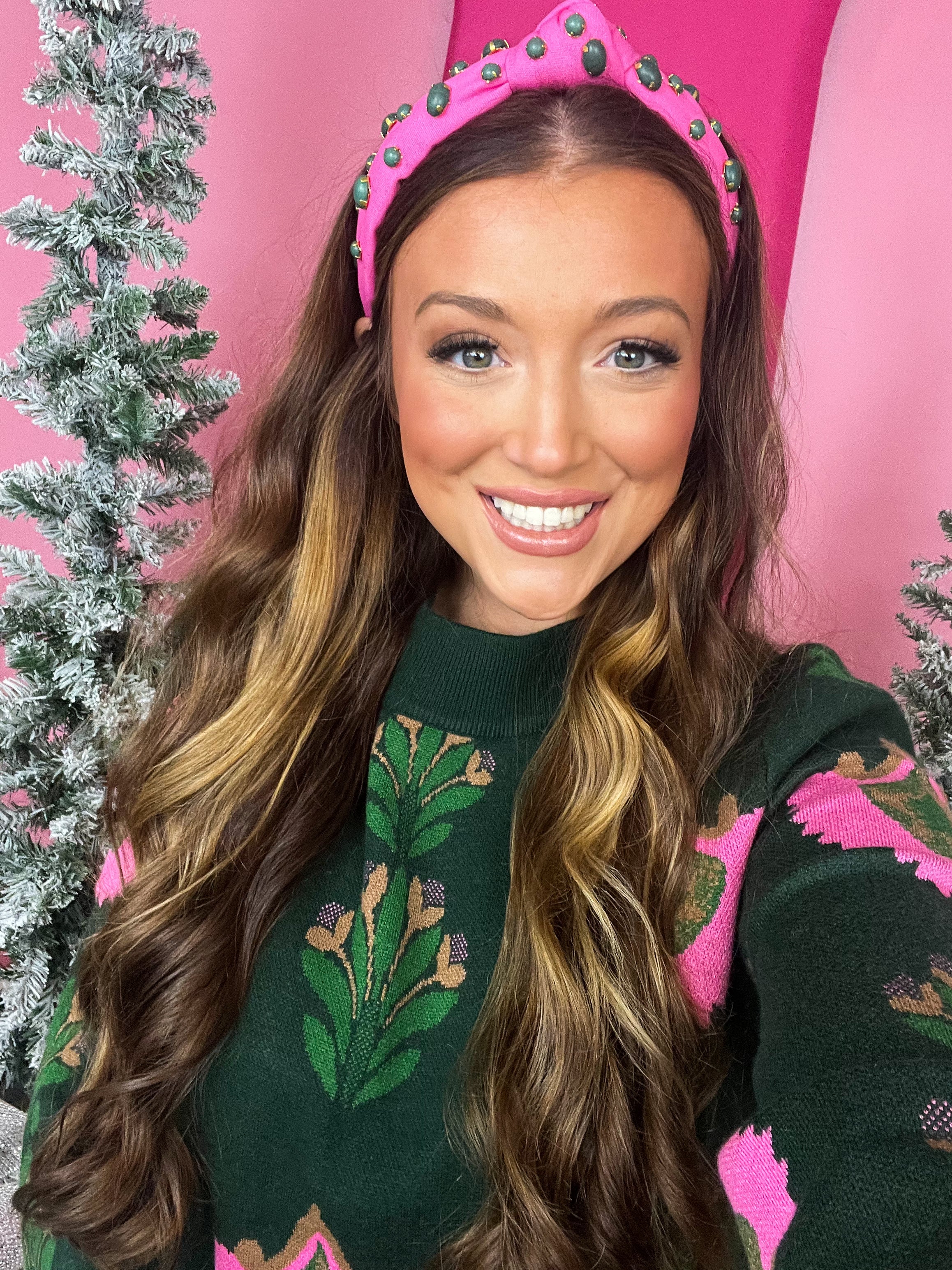 Bubblegum with Green Stone Slim Hello Eddie Headband