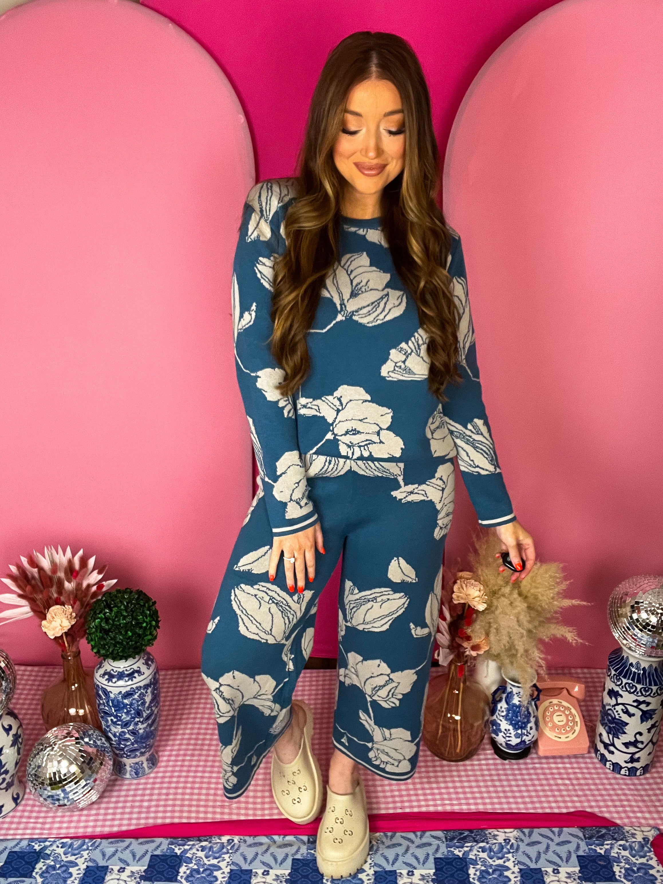 Blue  Jacquard Sweater Top