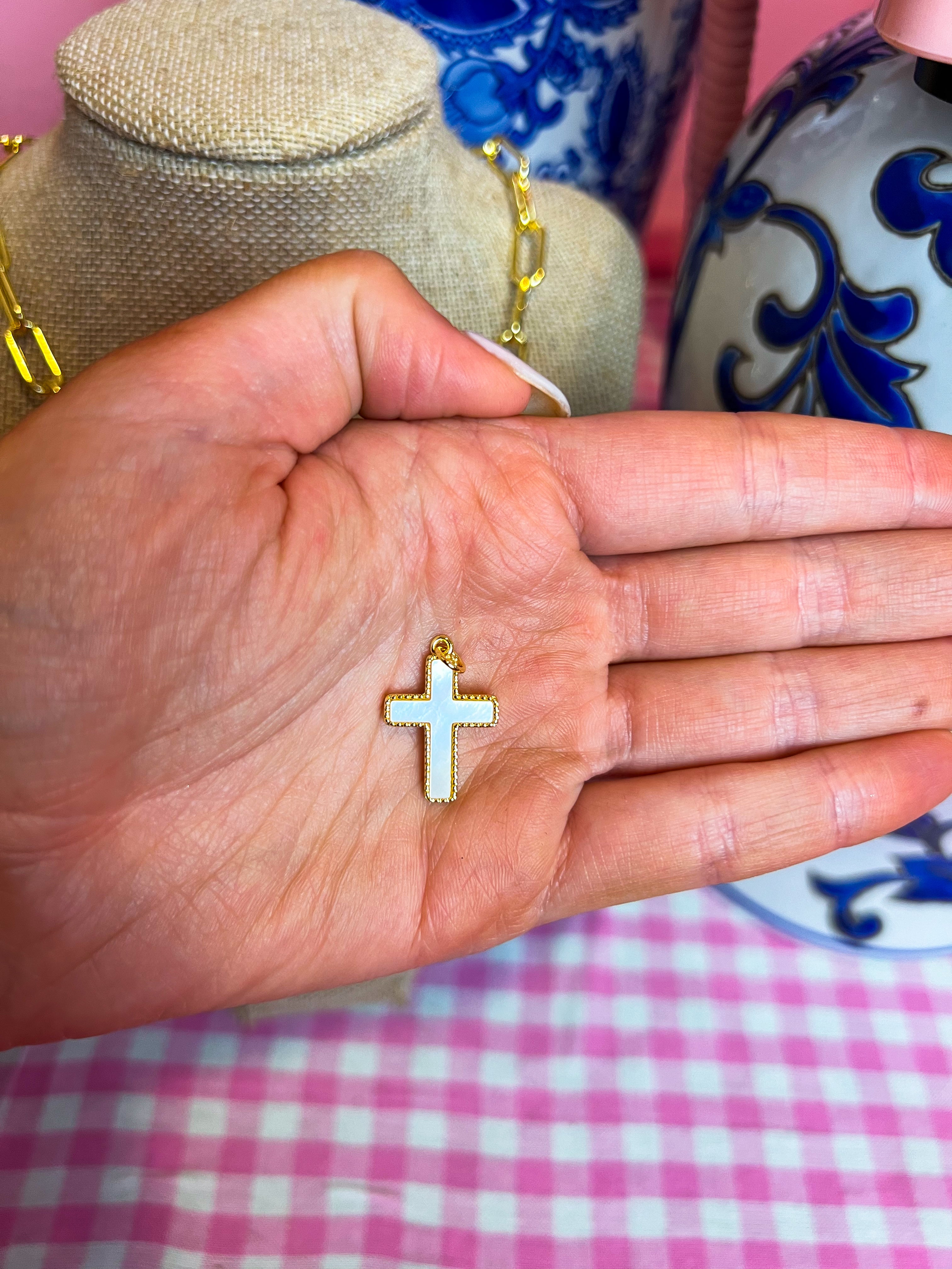 Mother of Pearl Cross Charm