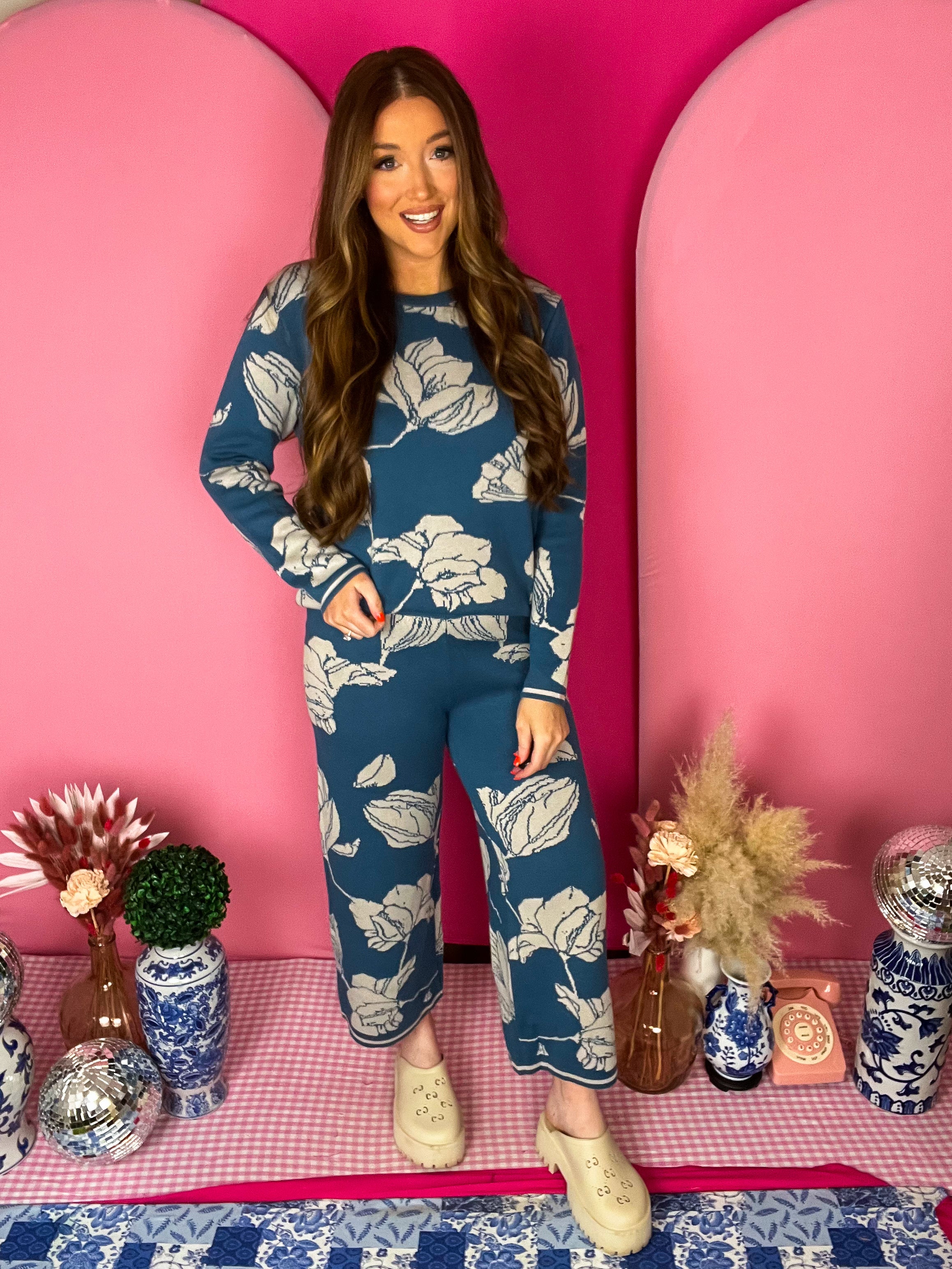 Blue  Jacquard Sweater Top